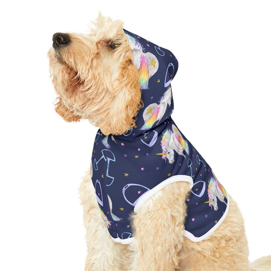 Adorable pony Unicorn print - Navy Pet Hoodie