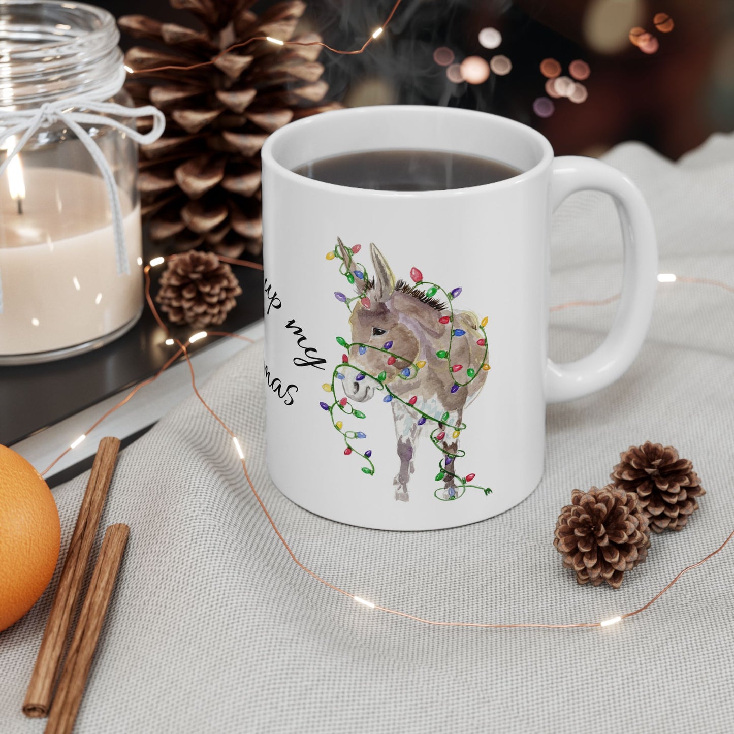 You Light Up My Christmas — Donkey Watercolor Mug