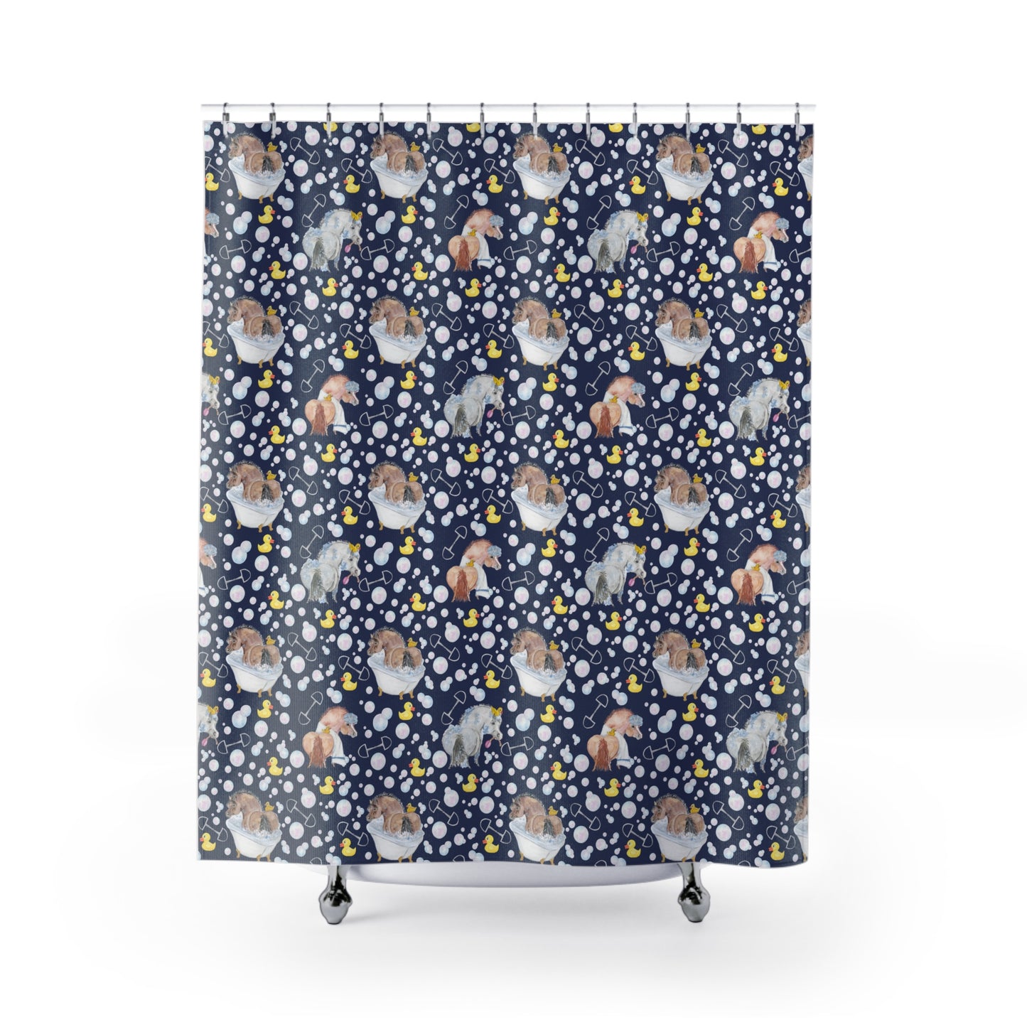 Adorable Ponies Double Bubbles Shower Curtain - Navy