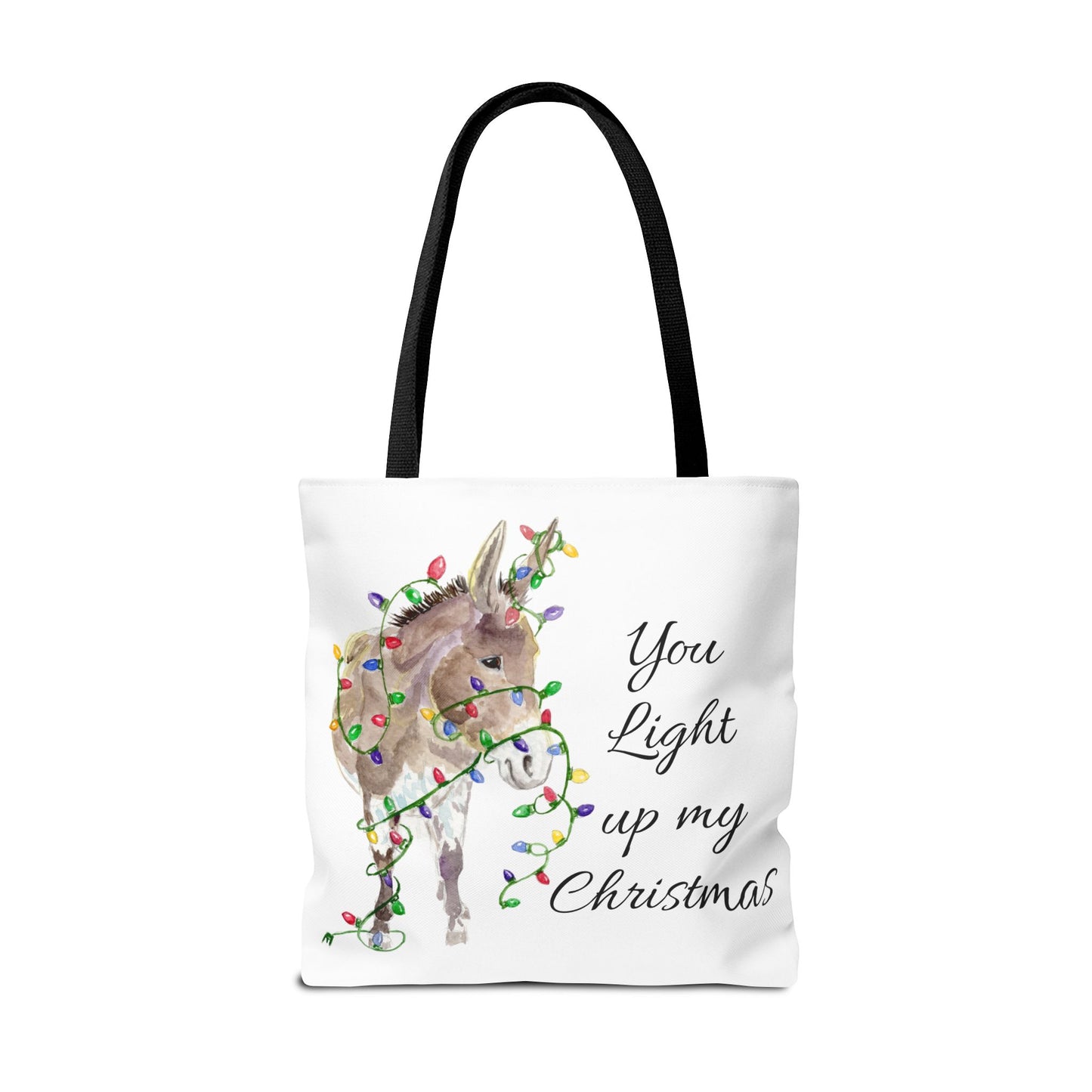 You Light Up My Christmas — Donkey Watercolor Tote Bag