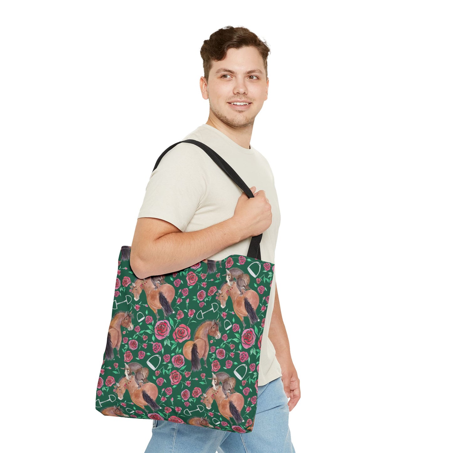 Adorable little Rose and Rico Print Tote Bag - Whimsical Equestrian Design- green