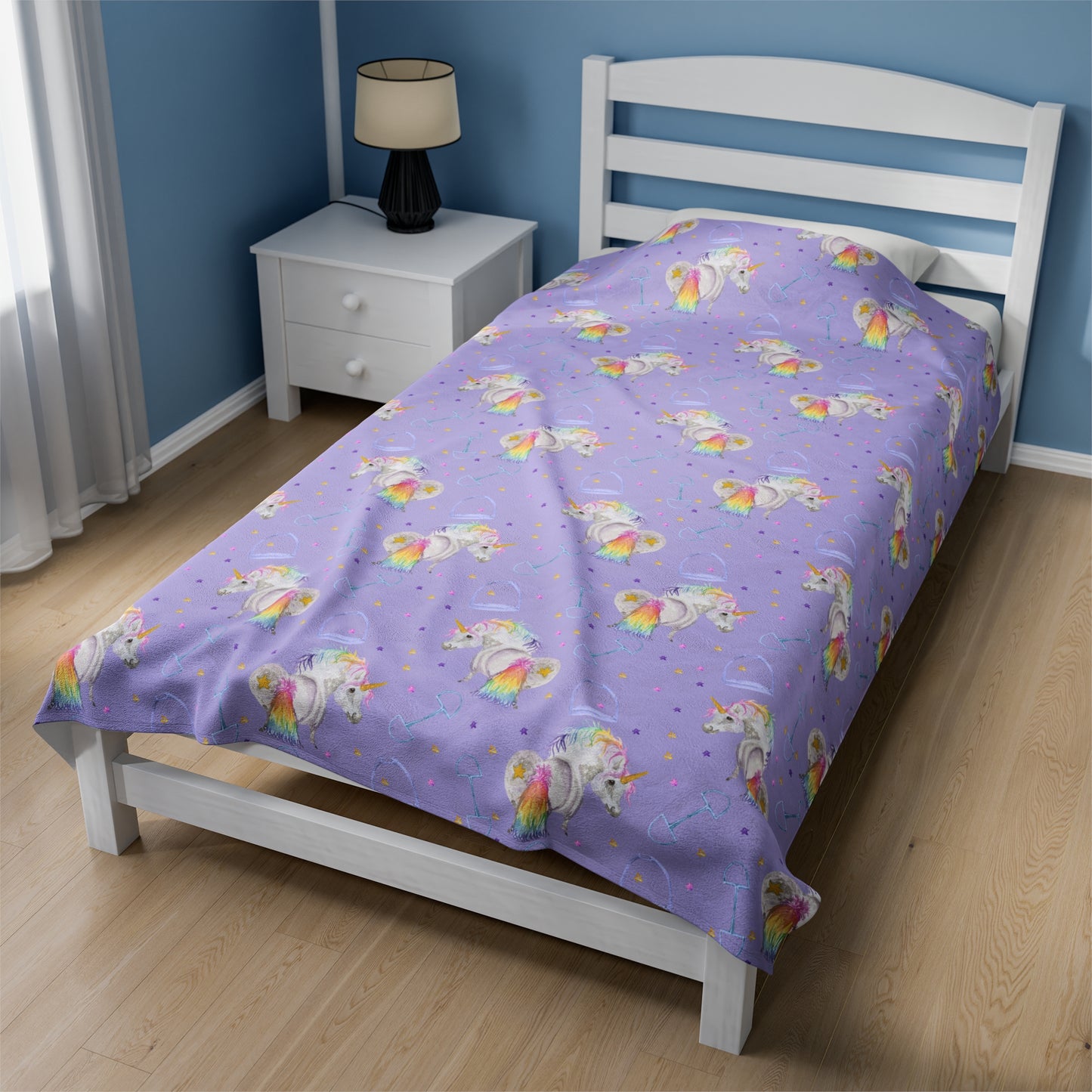 Adorable Little Unicorn Print Velveteen Plush Blanket - Lavender