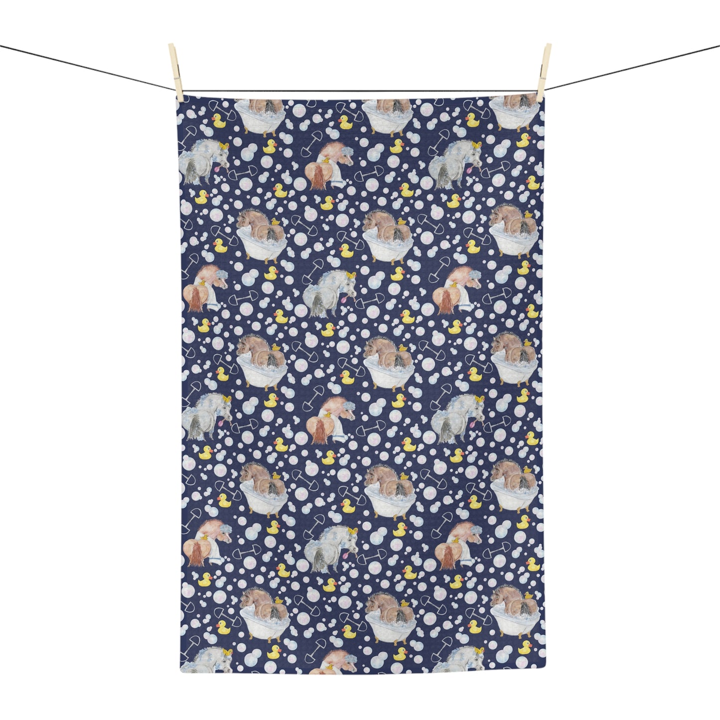 Adorable Ponies Double bubble- Navy Microfiber Tea Towel