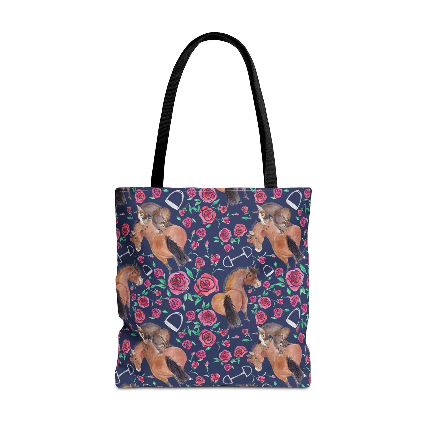 Adorable little Rose and Rico Print Tote Bag - Whimsical Equestrian Design- navy