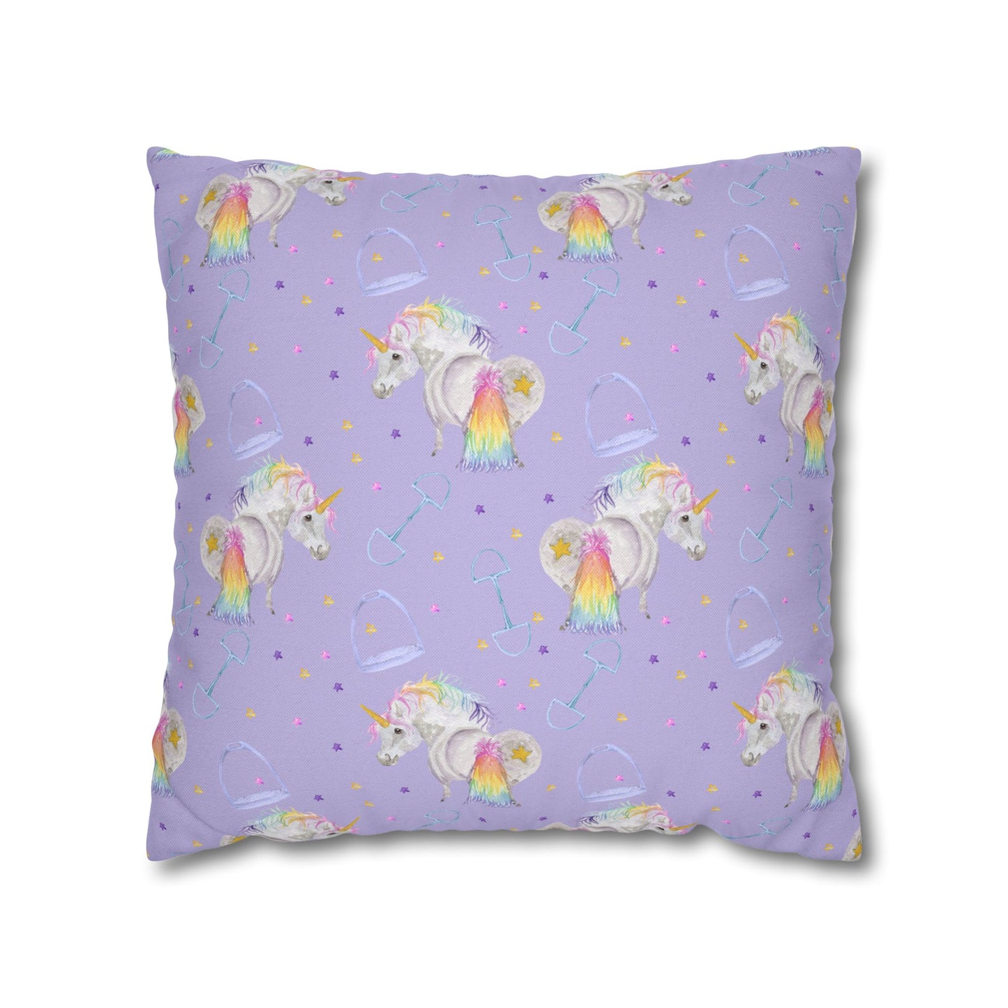 Adorable Little Unicorn Print - lavender Spun Polyester Square Pillowcase