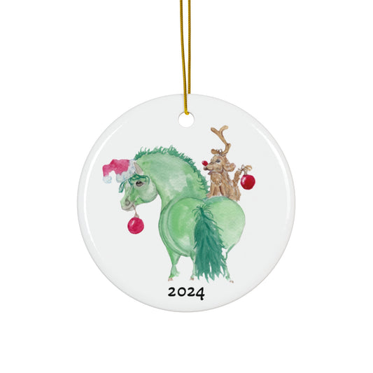 Adorable little Grinchy Pony and Friend Ceramic Keepsake  Ornament,