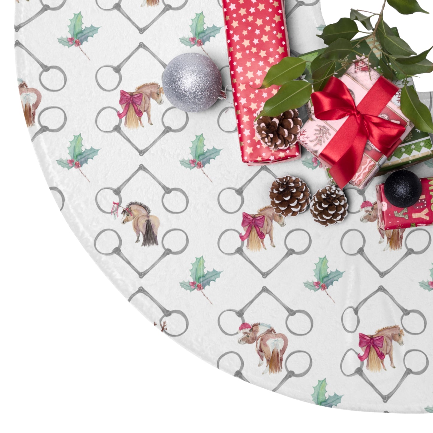 Adorable ponies bits and holly  - Christmas Tree Skirts