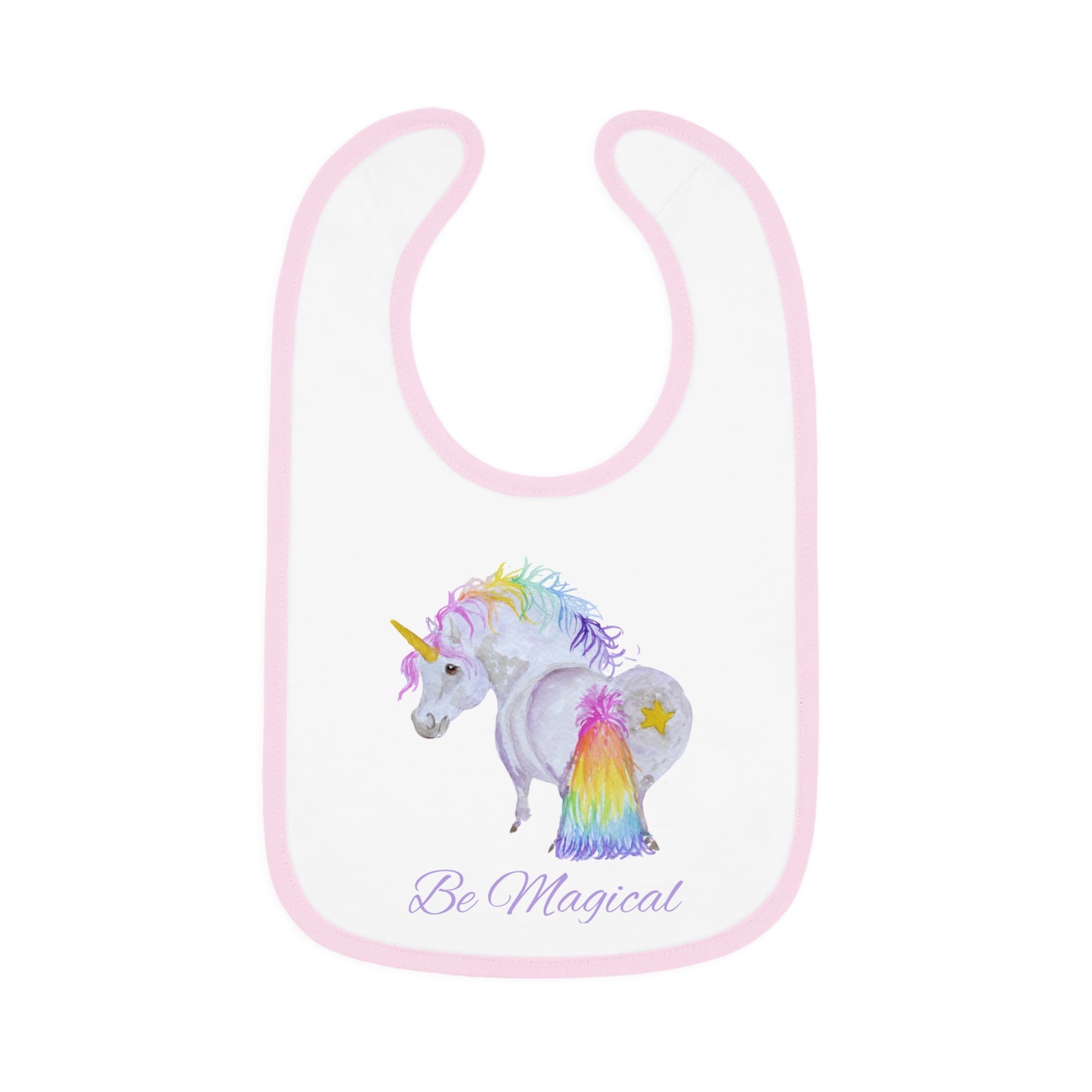 Unicorn 'Be Magical' Baby Bib — Contrast Trim Jersey Bib