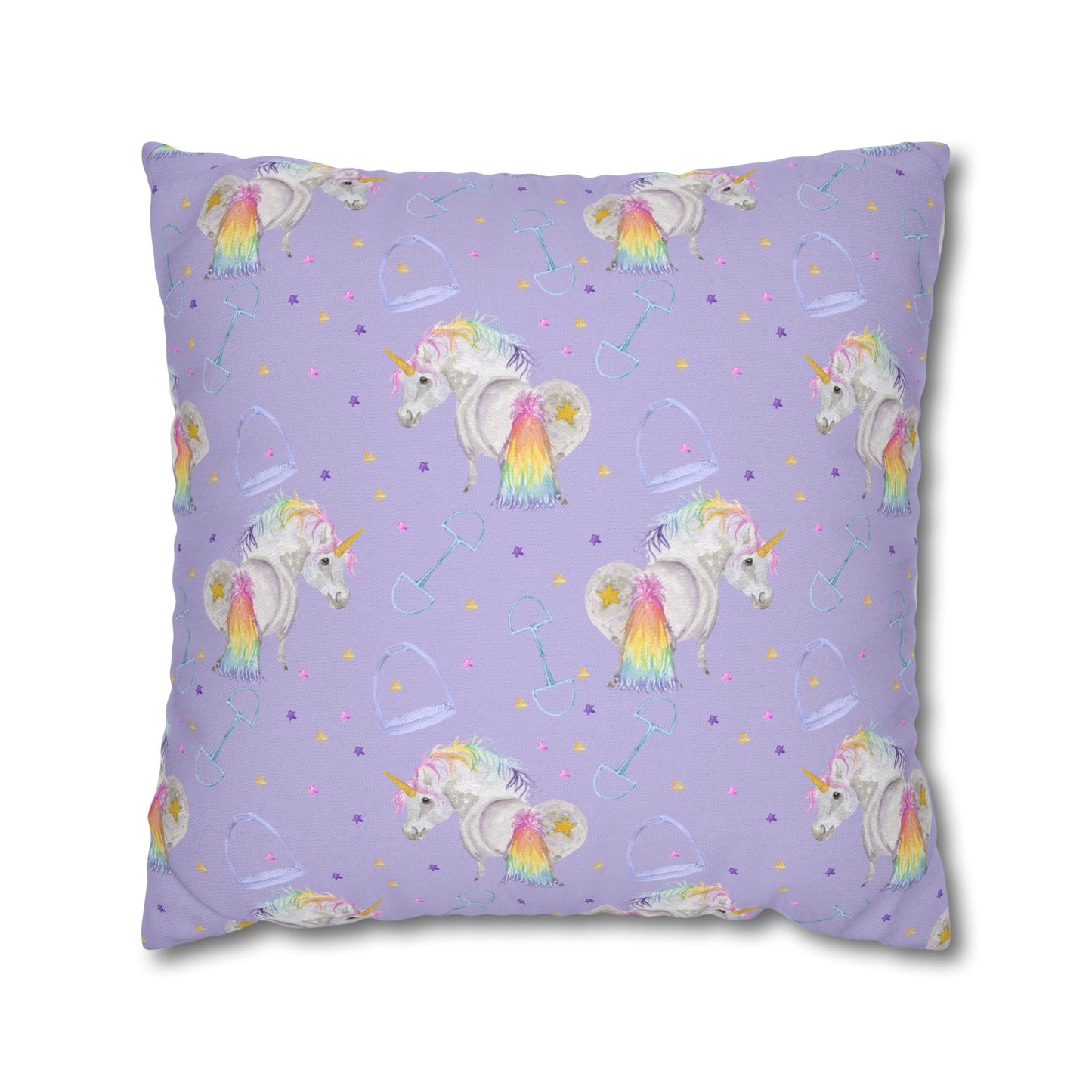 Adorable Little Unicorn Print - lavender Spun Polyester Square Pillowcase