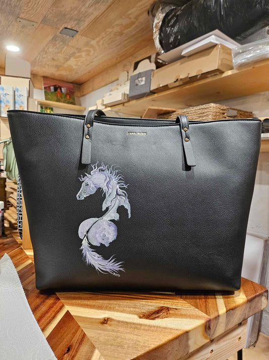 Grey on Black Hand Painted Bag