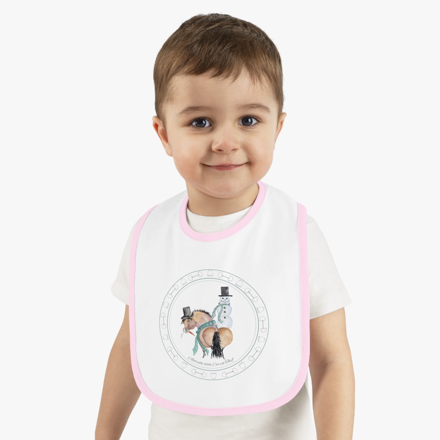 Adorable Naughty Snacker and  Snowman Baby Bib  — Soft Contrast Trim Feeding Bib