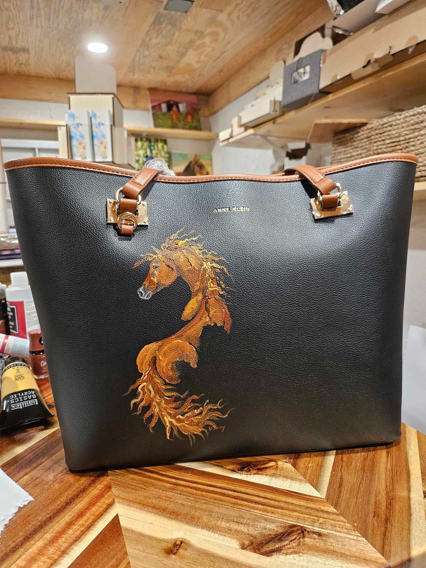 Chestnut on Black Hand Painted Bag