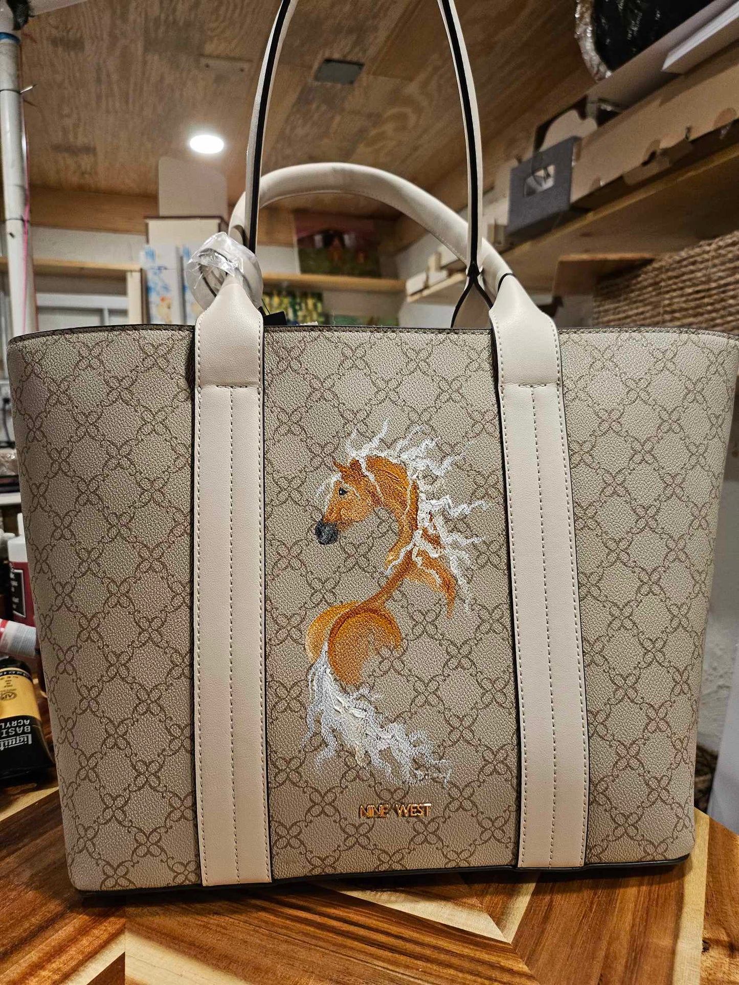 Palomino on Beige Hand Painted Bag