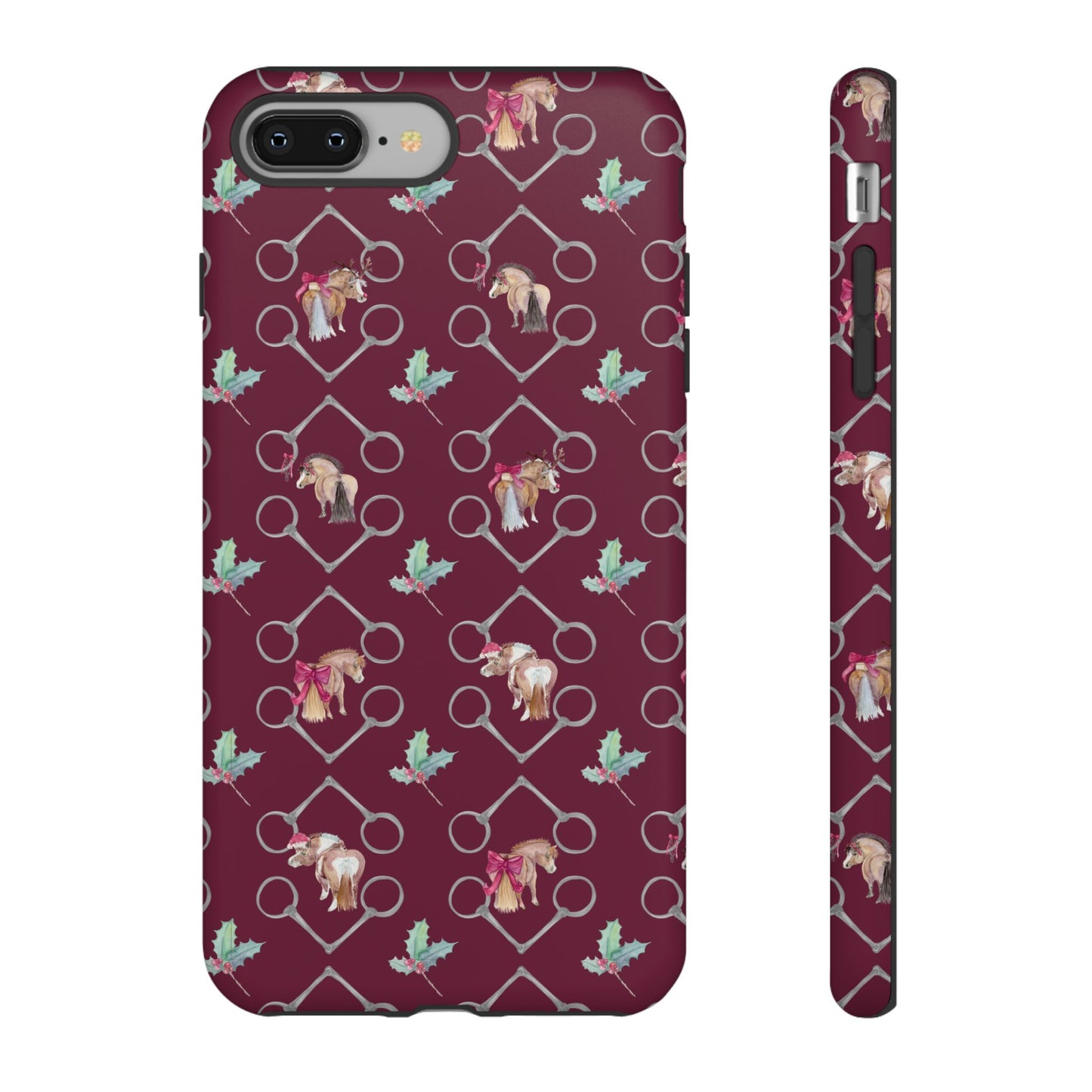 Adorable Little Ponies and Holly in Burgundy Tough Phone Case