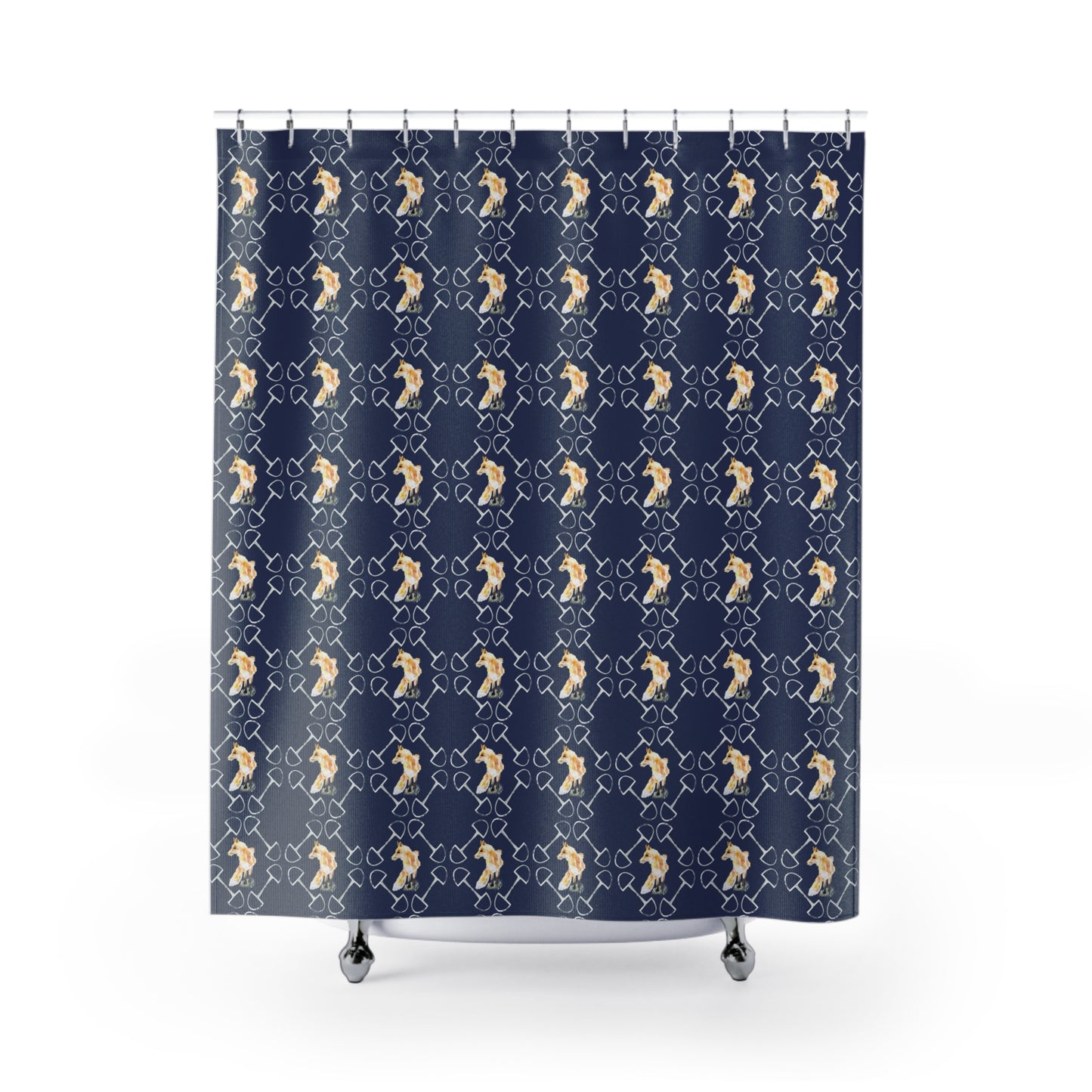 Spring Foxes Navy Shower Curtains