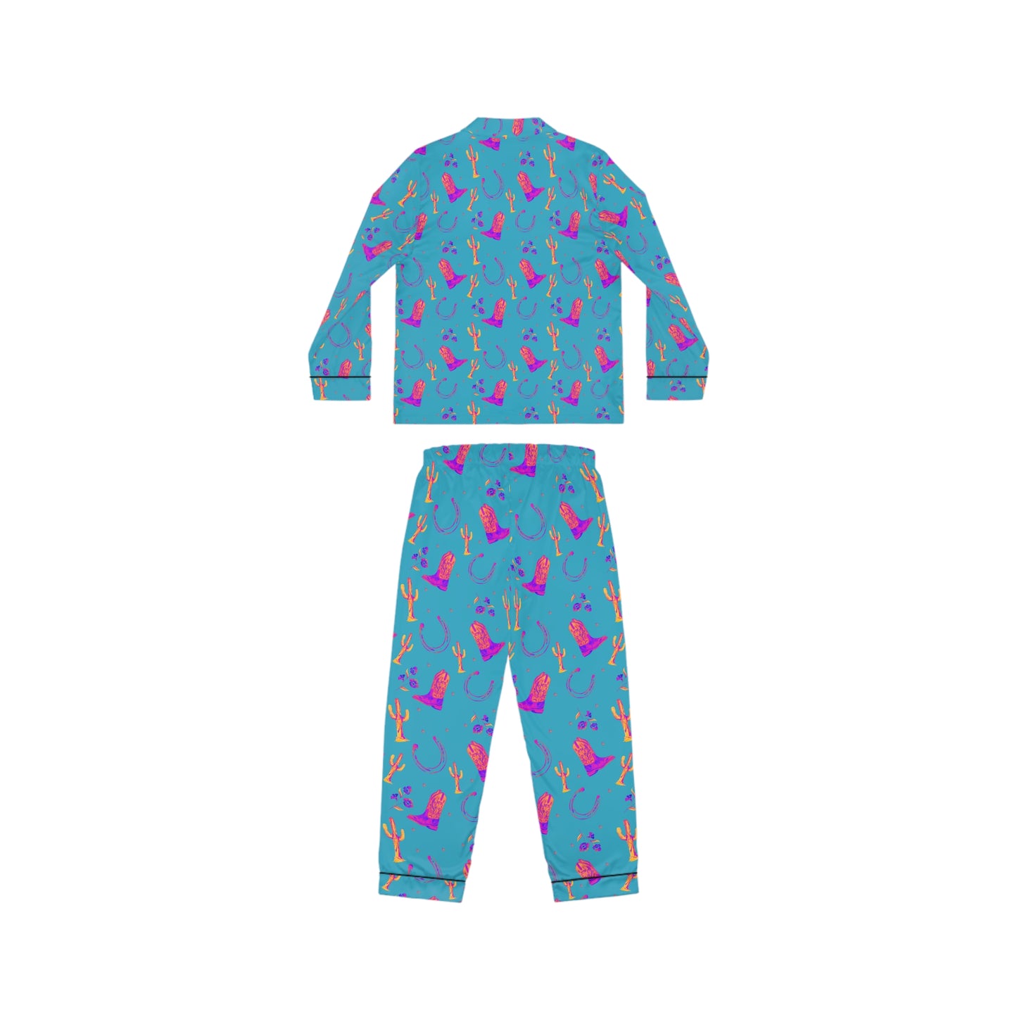 Lucky Boots Women's Satin Pajamas in Teal (AOP)