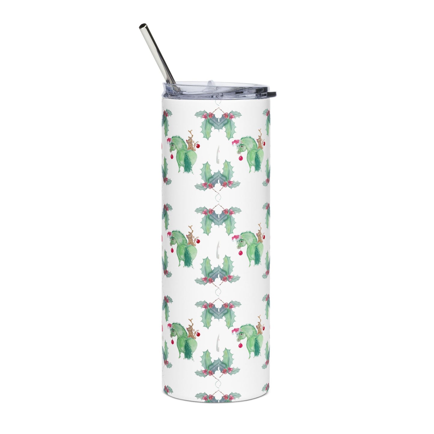 Green with Christmas  Chubby pony - Equestrian 20 oz Stainless Steel Tumbler