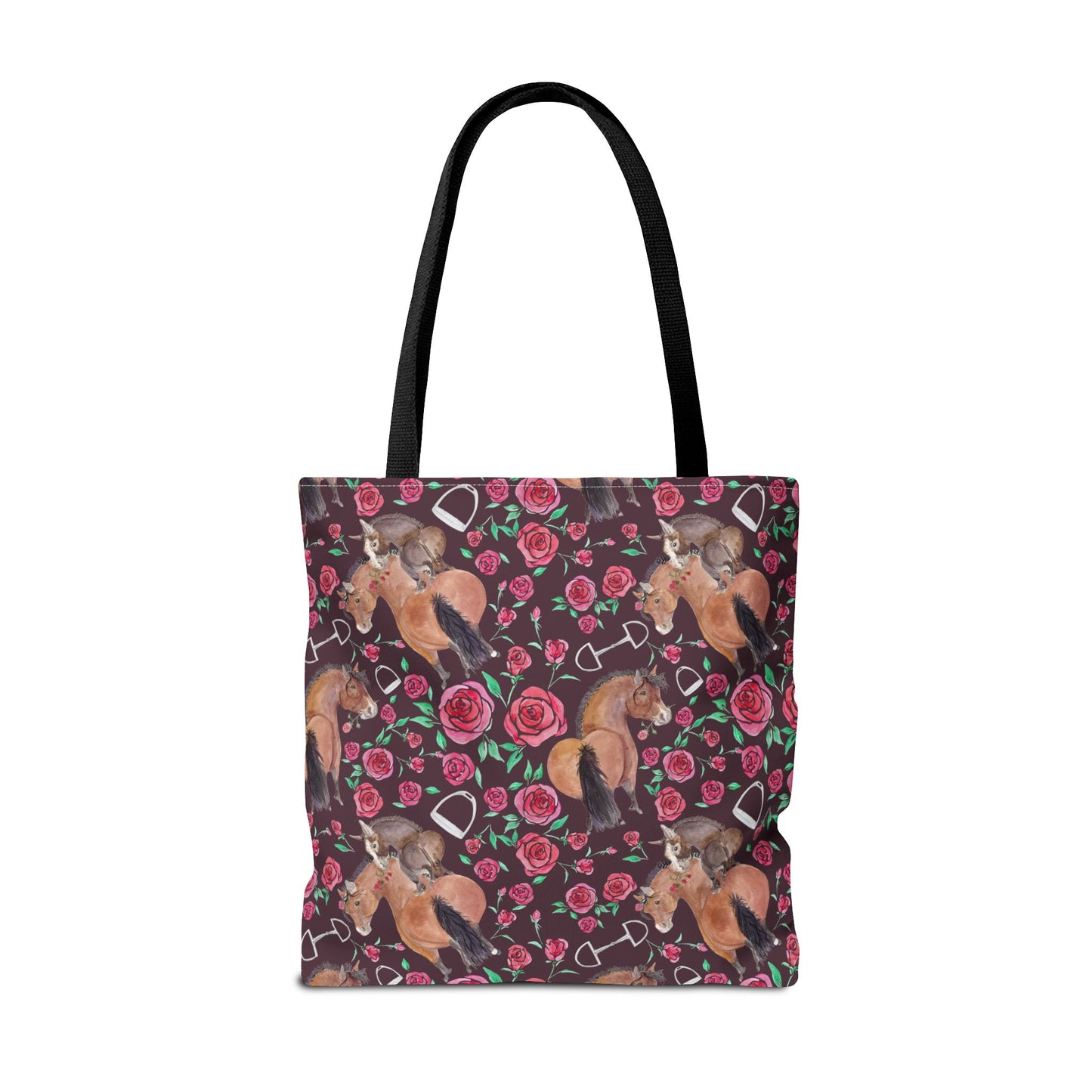 Adorable little Rose and Rico Print Tote Bag - Whimsical Equestrian Design- Brown