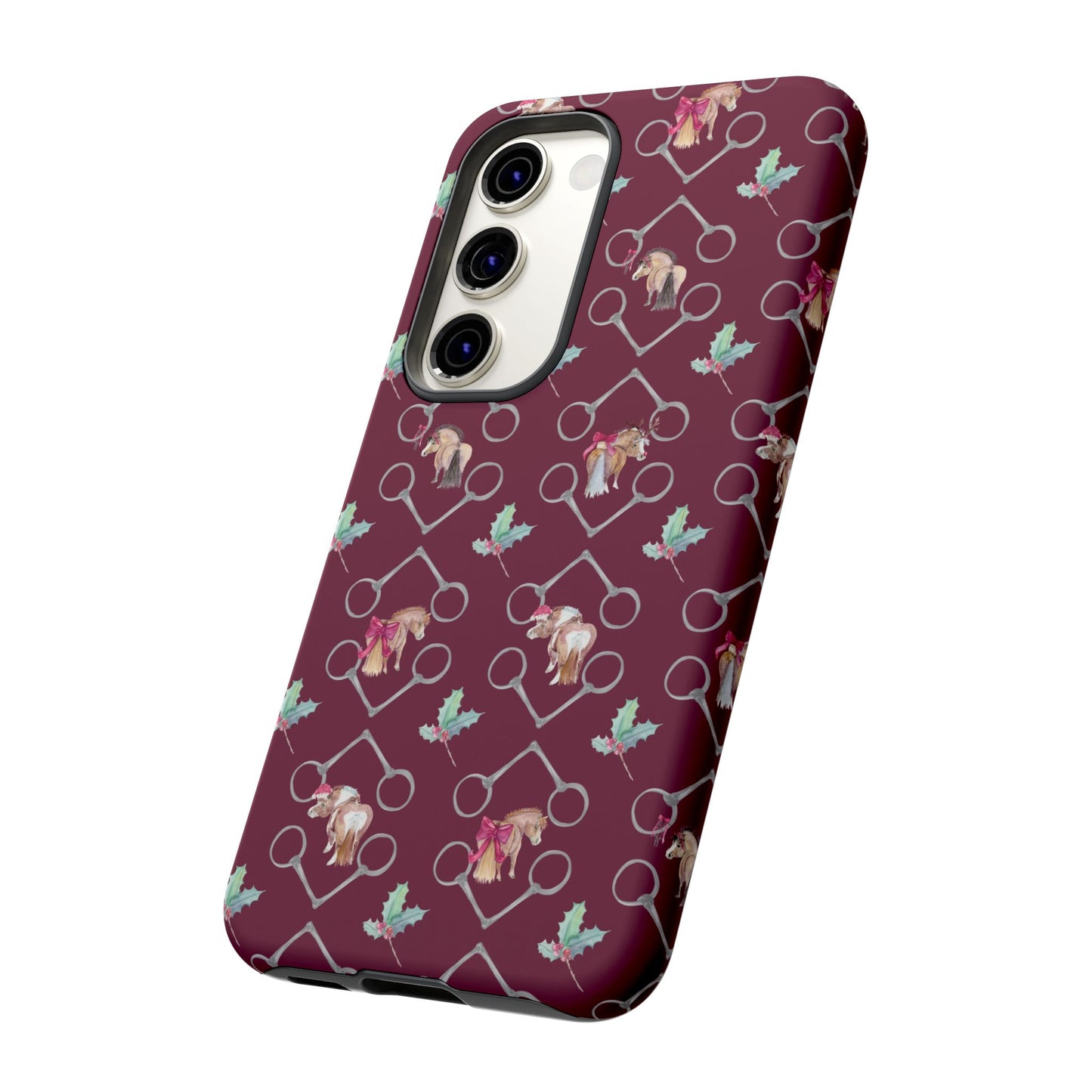 Adorable Little Ponies and Holly in Burgundy Tough Phone Case