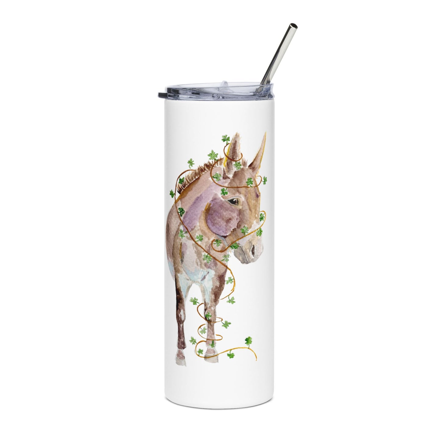 Lucky Clover - watercolor donkey - Tumbler