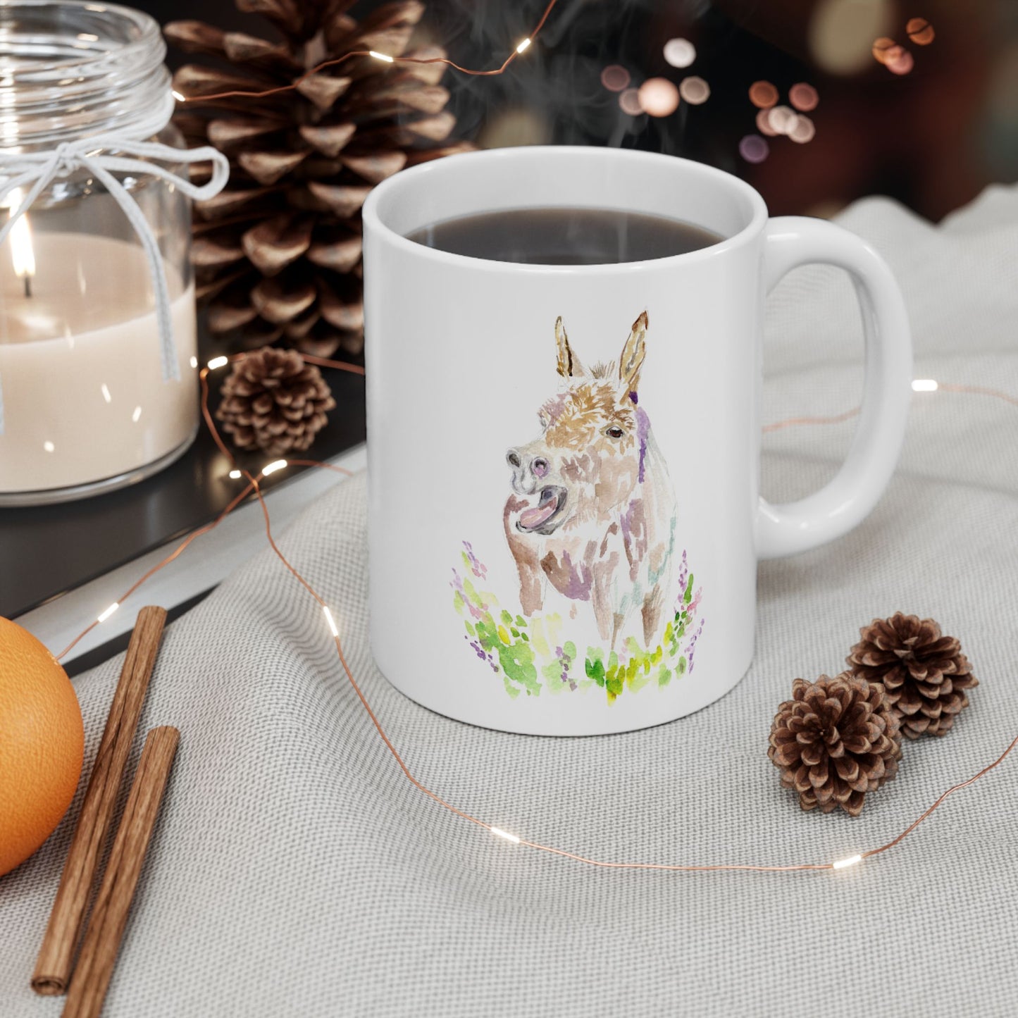 Hay Spring- watercolor Donkey-  Mug