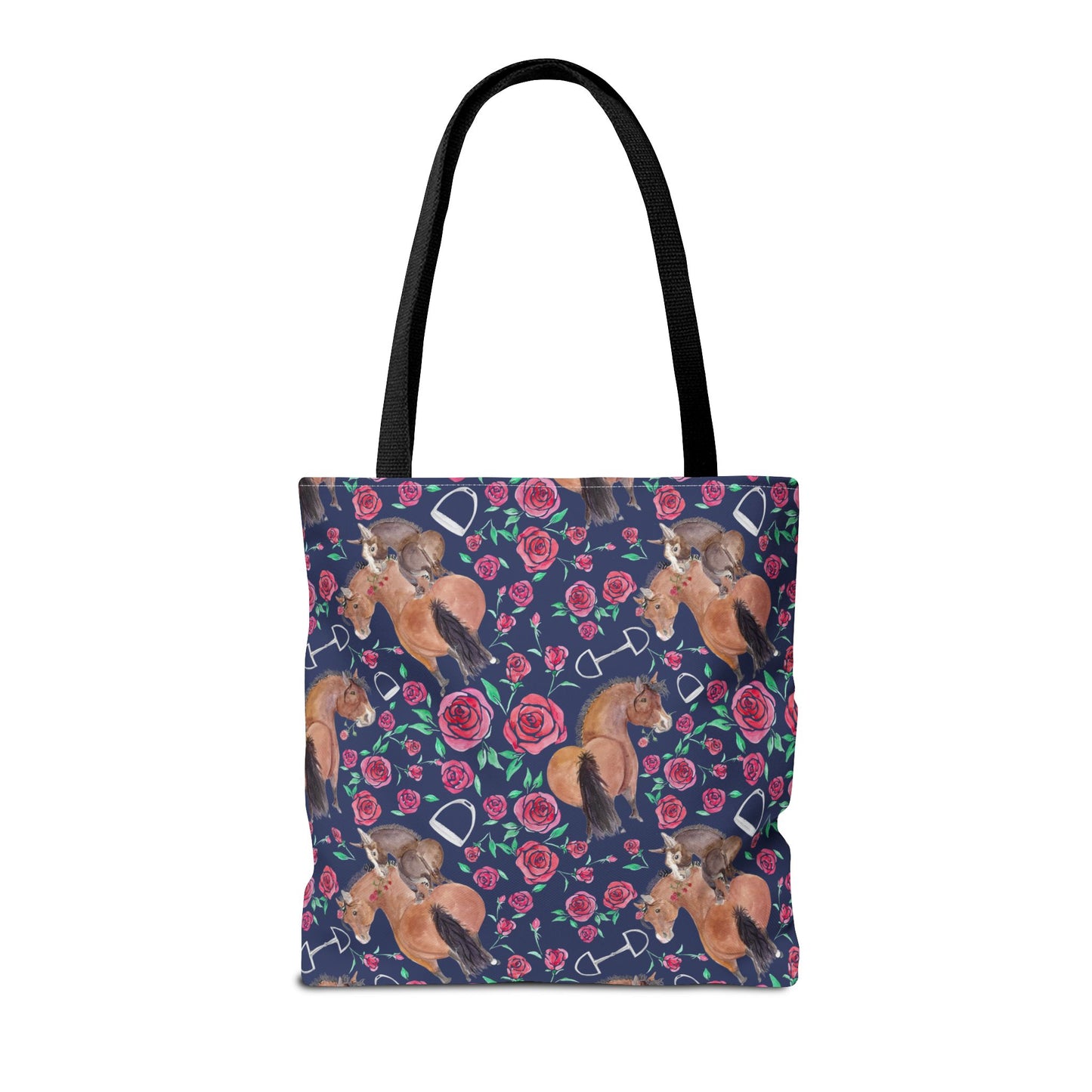 Adorable little Rose and Rico Print Tote Bag - Whimsical Equestrian Design- navy