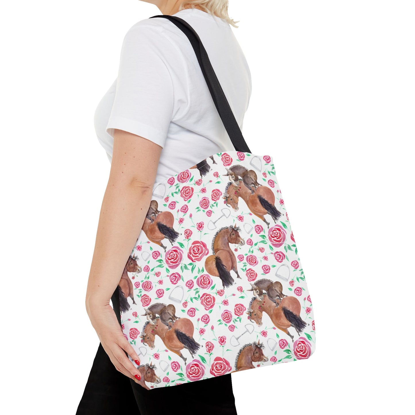 Adorable little Rose and Rico Print Tote Bag - Whimsical Equestrian Design- white