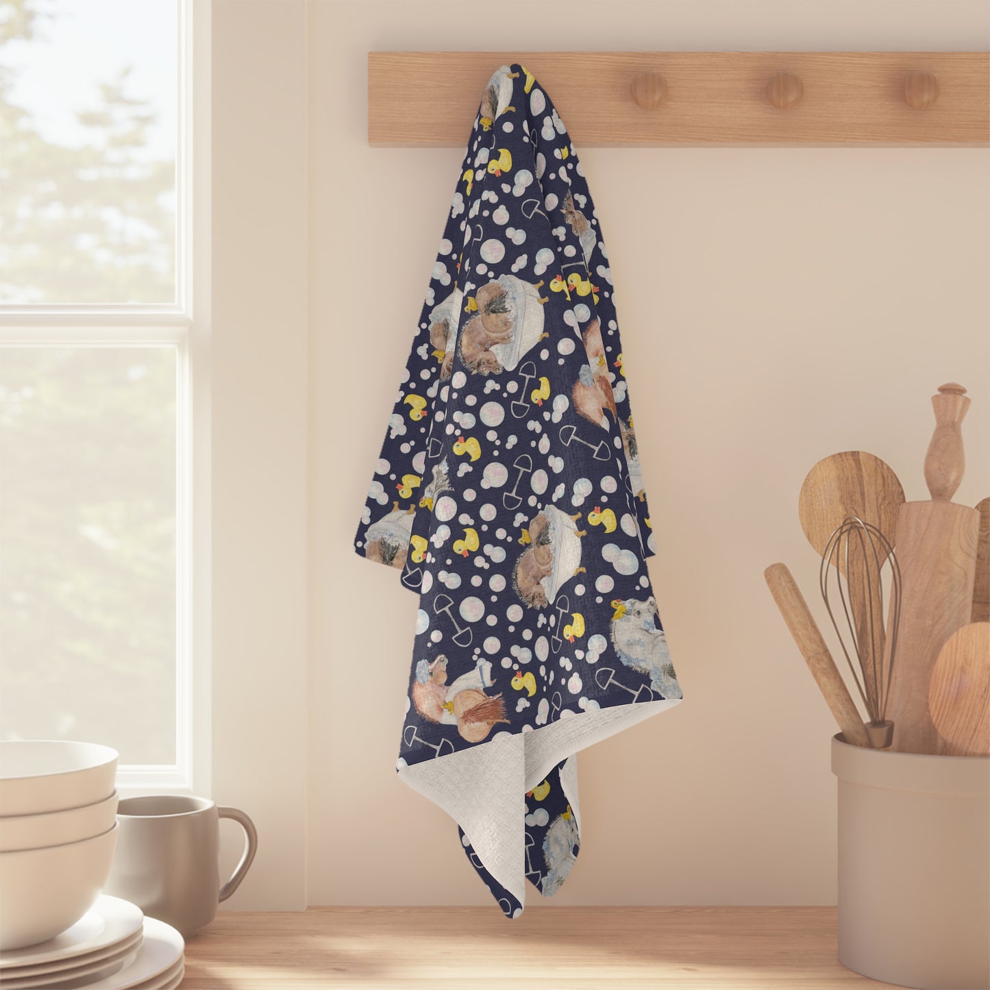 Adorable Ponies Double bubble- Navy Microfiber Tea Towel