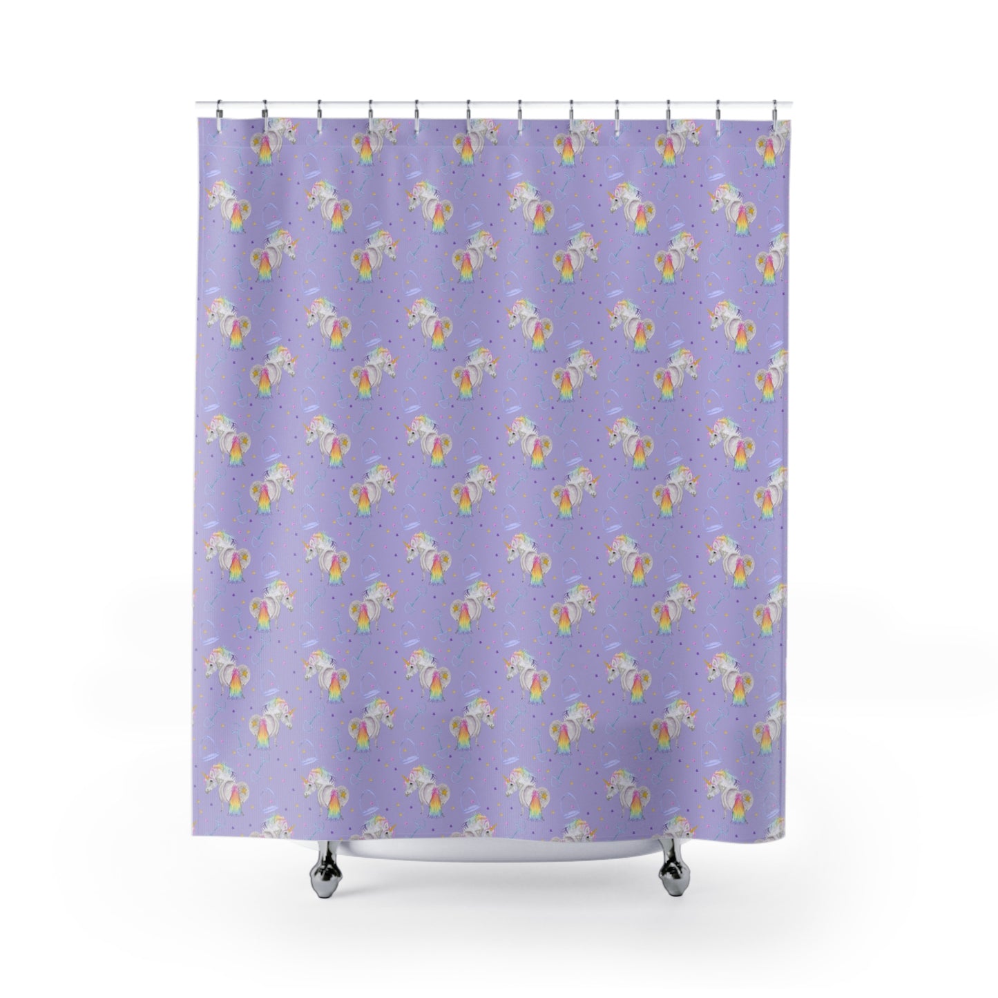 Adorable Rainbow Unicorns Print Shower Curtains - Lavender