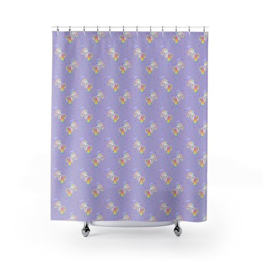 Adorable Rainbow Unicorns Print Shower Curtains - Lavender