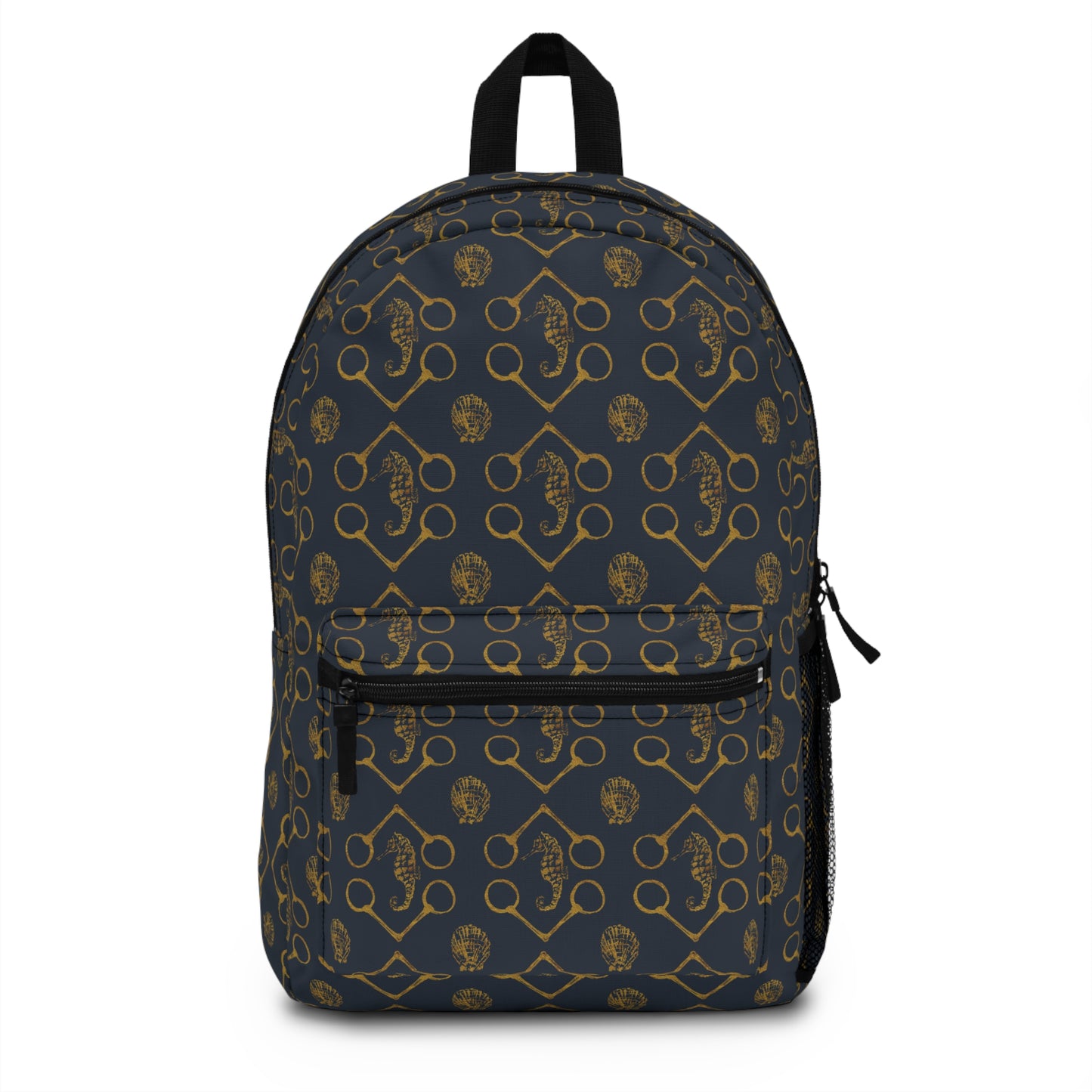 Seahorse and Bits in Navy and Gold Backpack