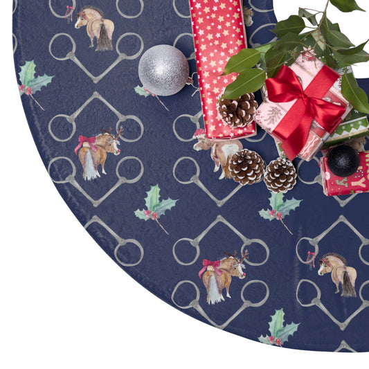 Adorable Ponies Bits and Holly in Navy Christmas Tree Skirt