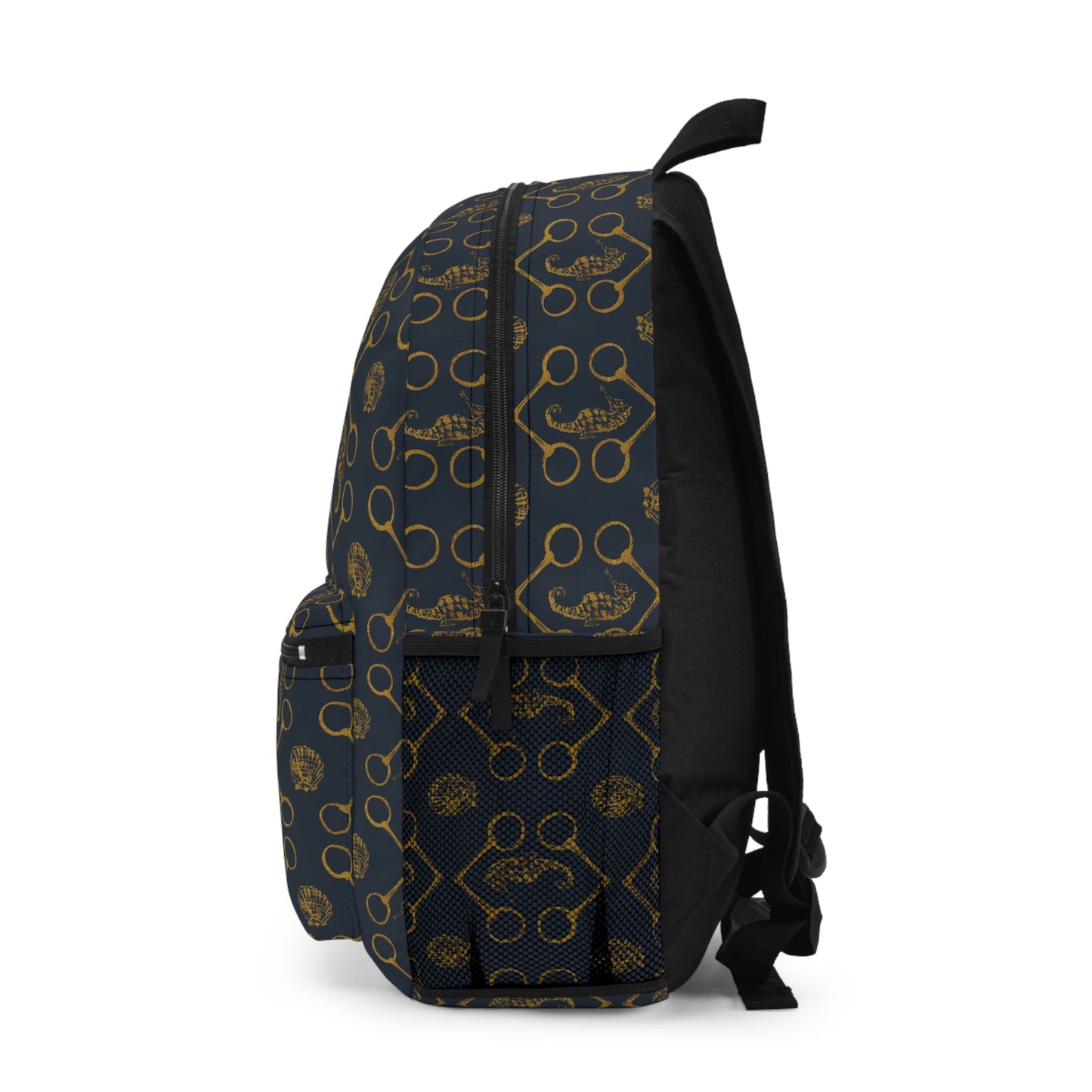 Seahorse and Bits in Navy and Gold Backpack