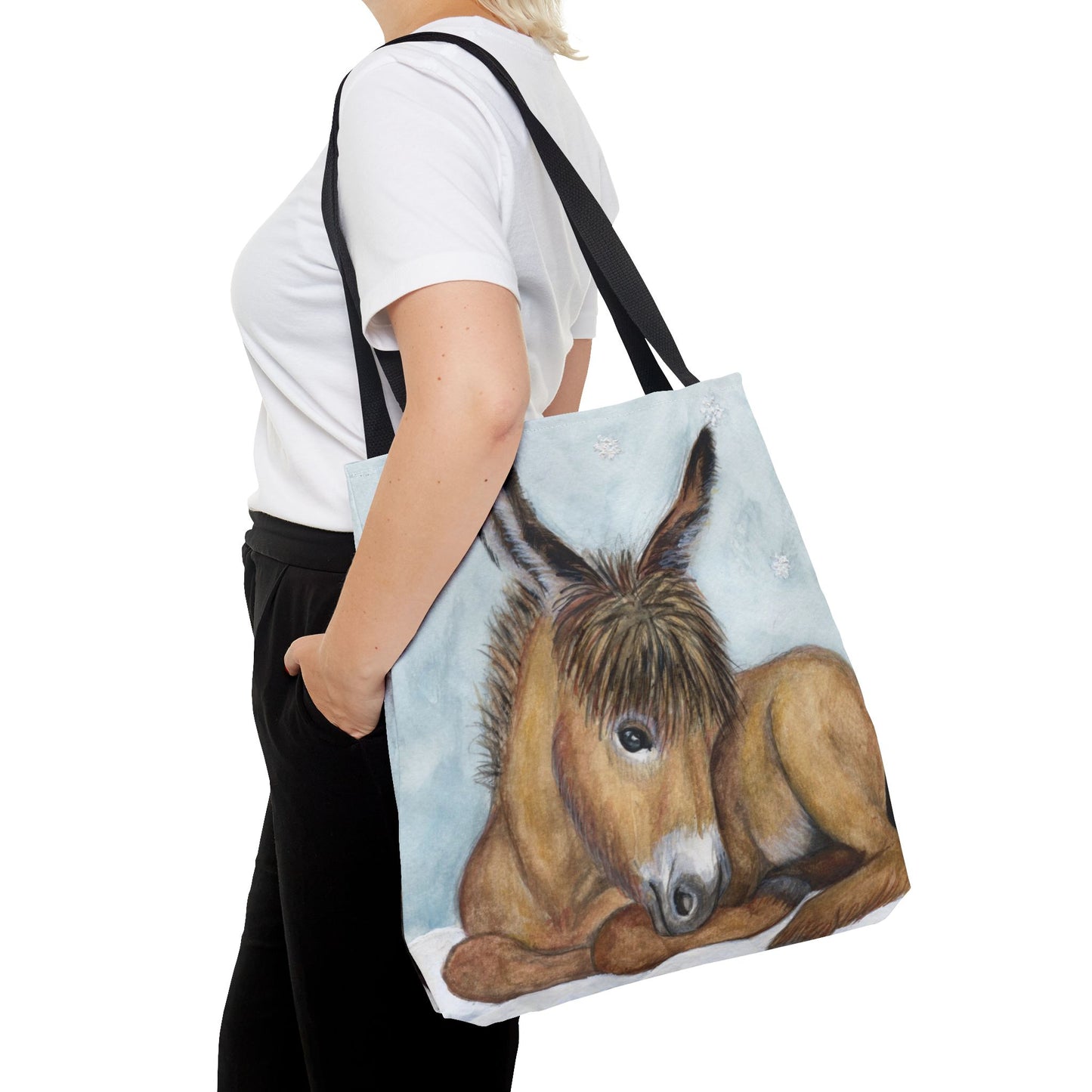Snow flake donkey napTote Bag - Whimsical Equestrian Design