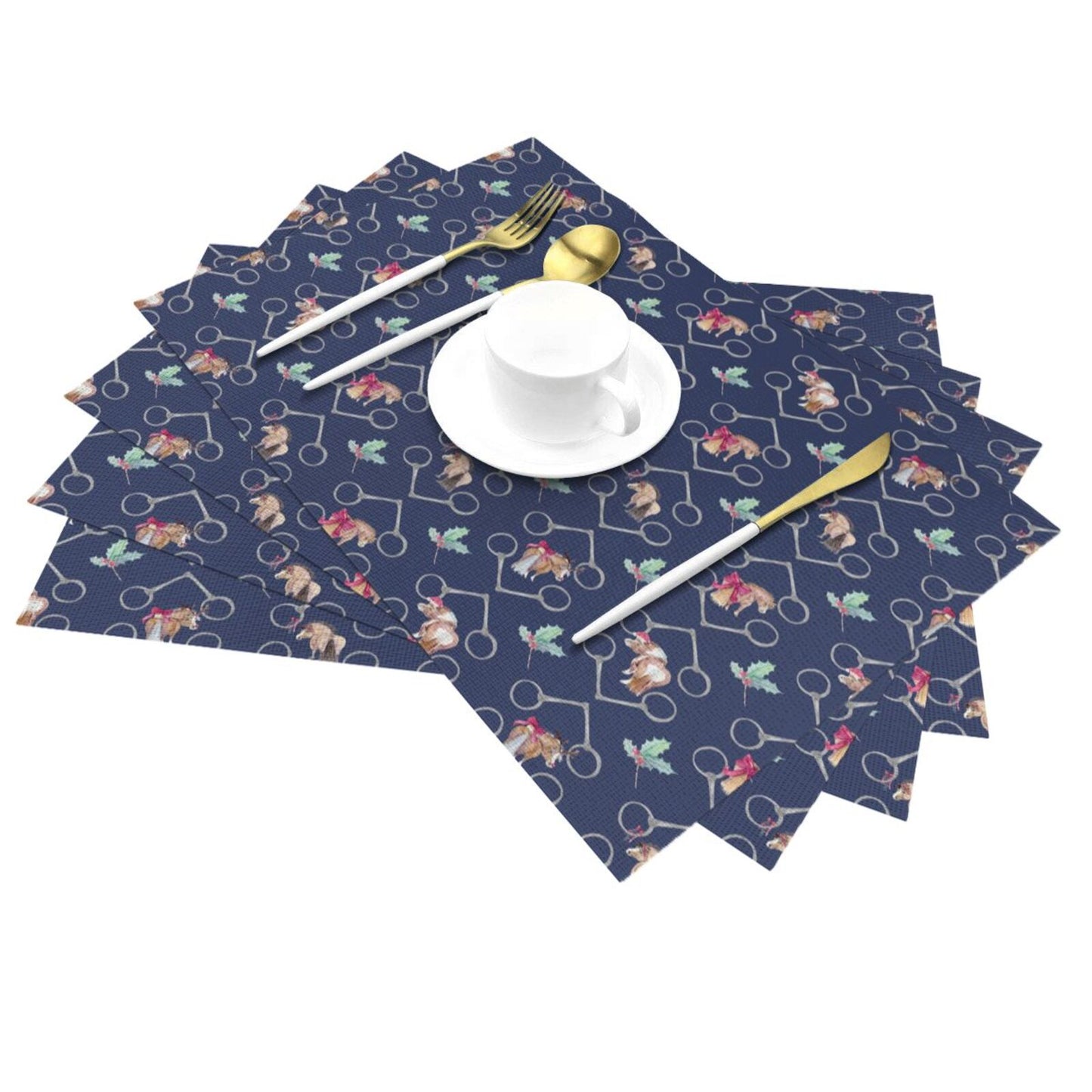 Adorable Ponies bits and holly- Holiday Placemats Set of 4