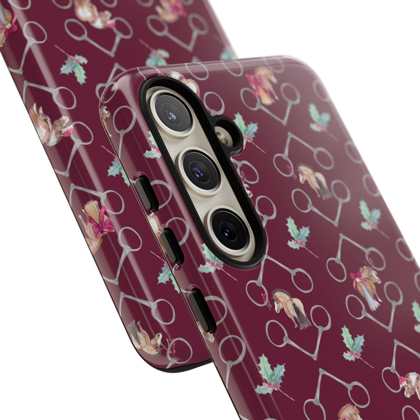 Adorable Little Ponies and Holly in Burgundy Tough Phone Case