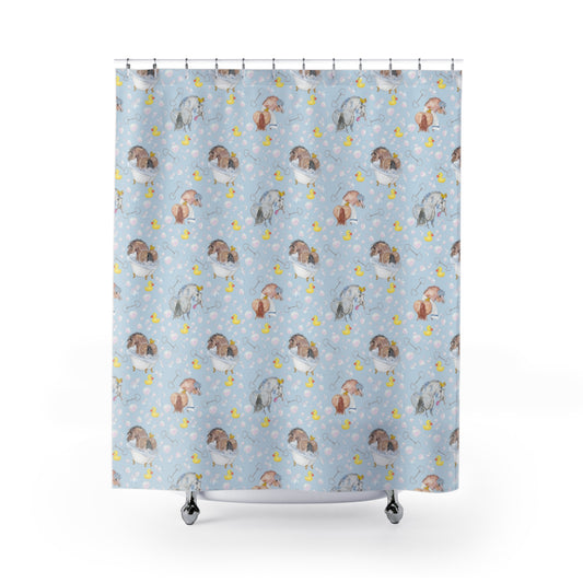 Adorable Ponies Double Bubbles Shower Curtain - Light Blue