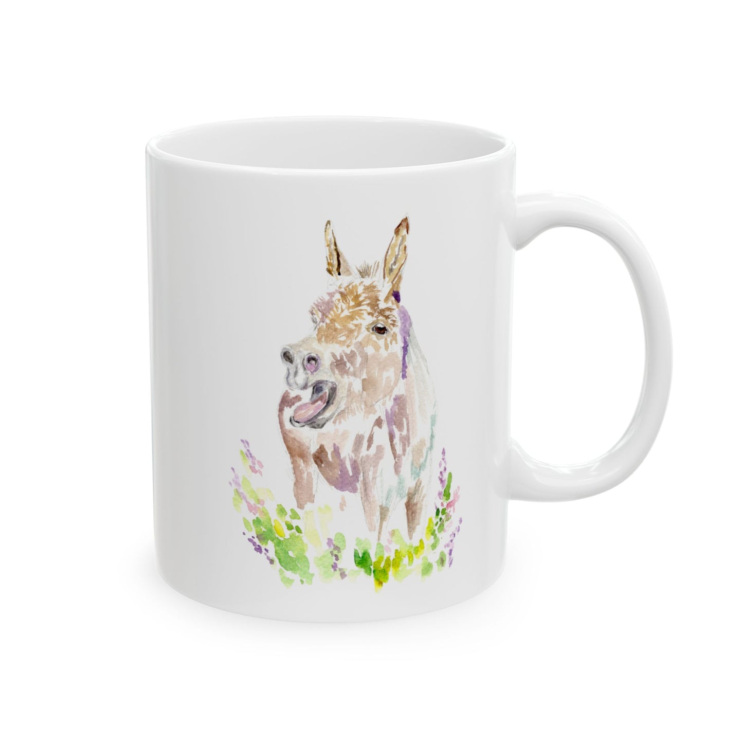 Hay Spring- watercolor Donkey-  Mug