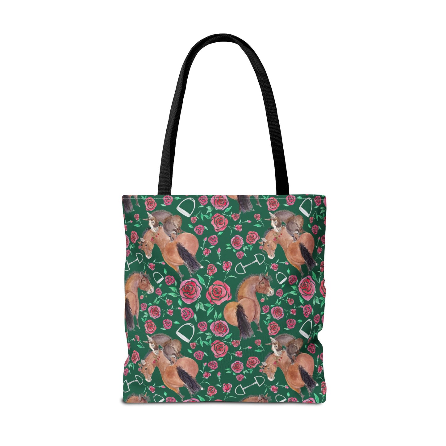 Adorable little Rose and Rico Print Tote Bag - Whimsical Equestrian Design- green