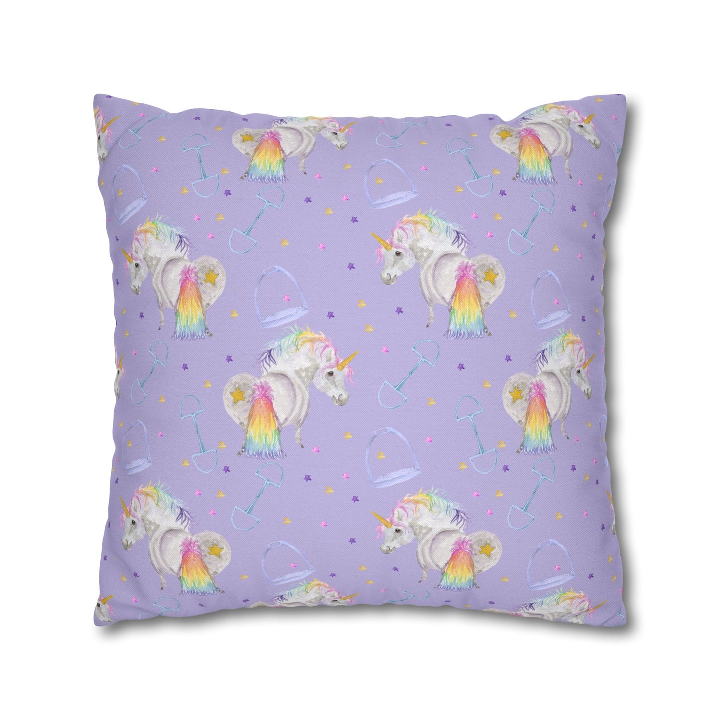 Adorable Little Unicorn Print - lavender Spun Polyester Square Pillowcase