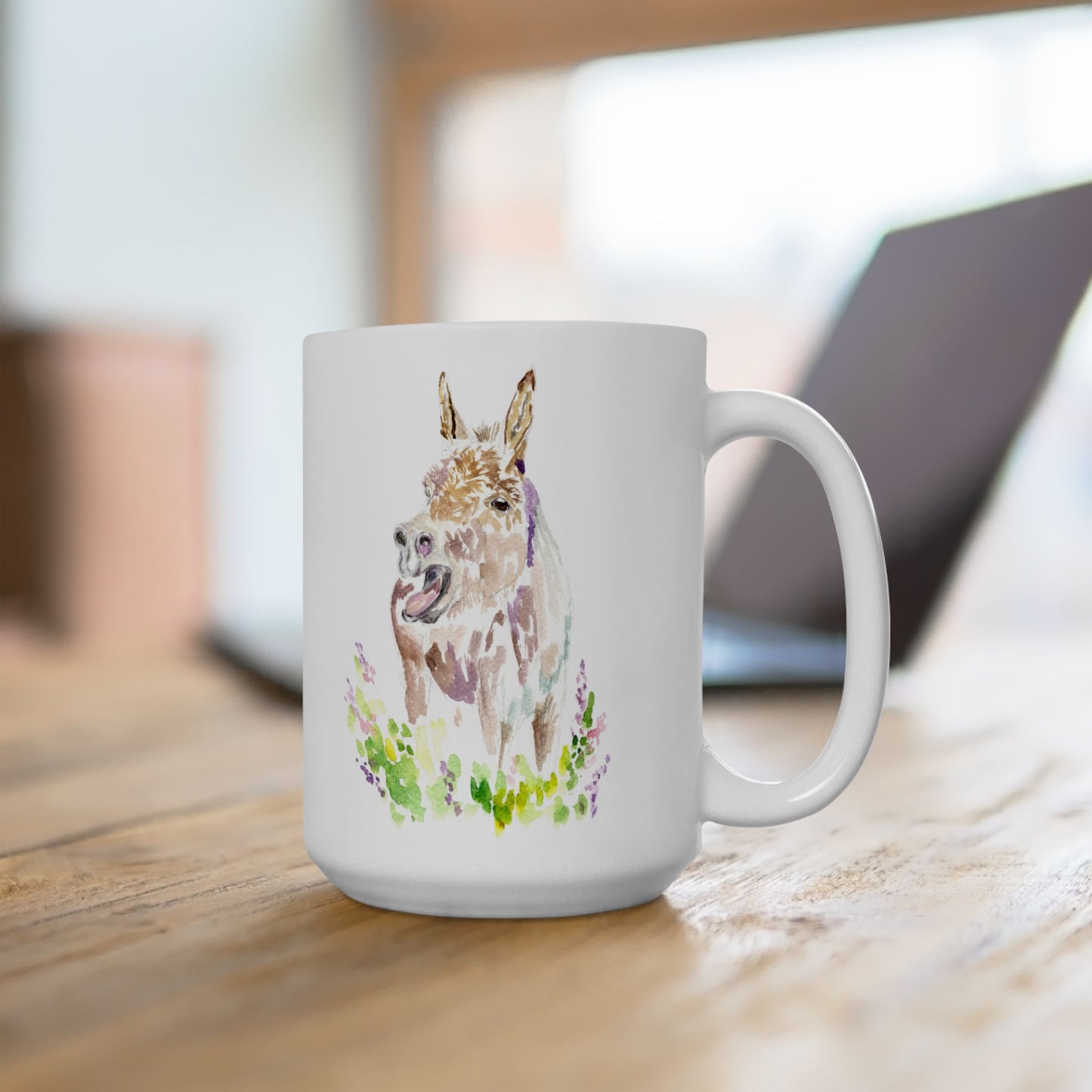 Hay Spring- watercolor Donkey-  Mug