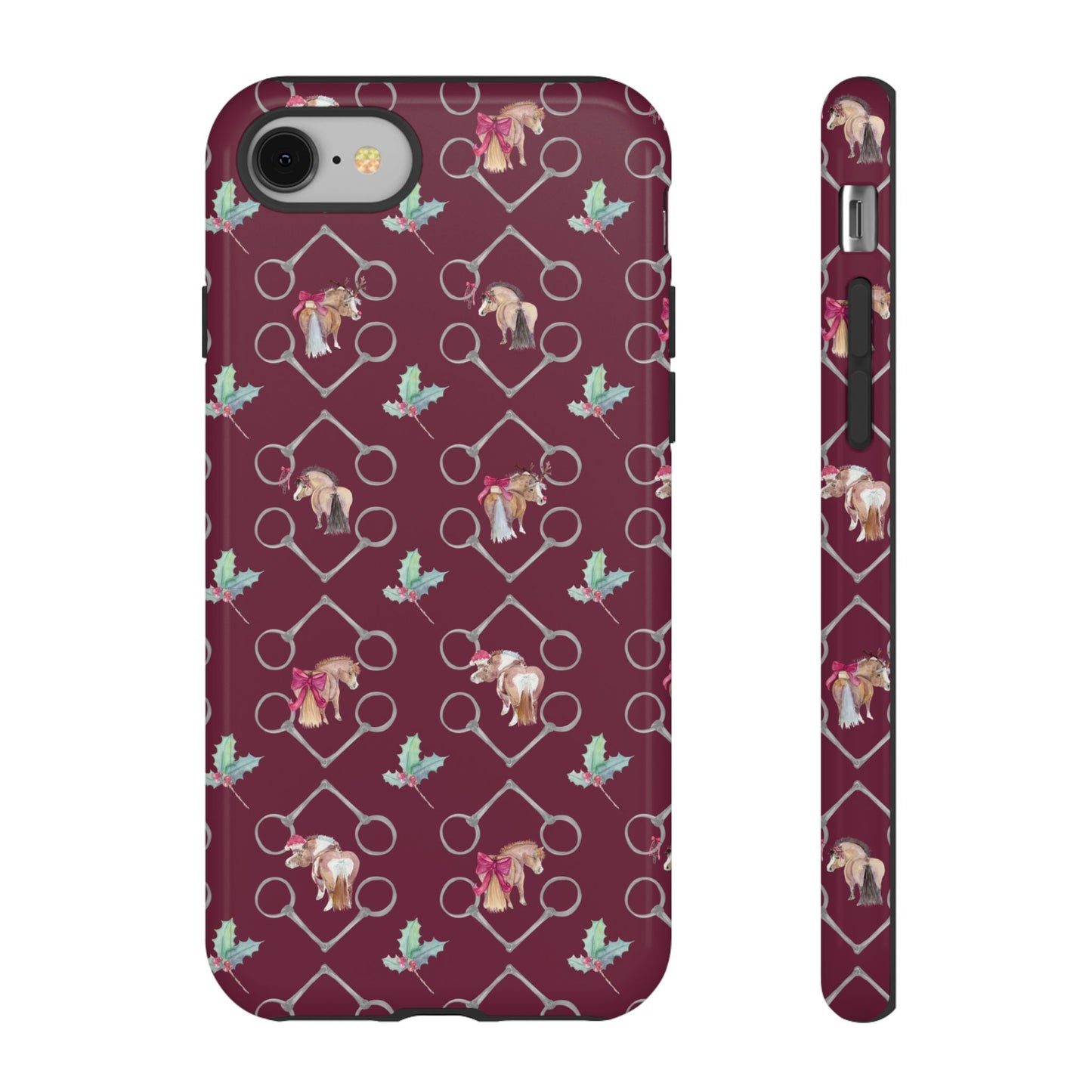 Adorable Little Ponies and Holly in Burgundy Tough Phone Case