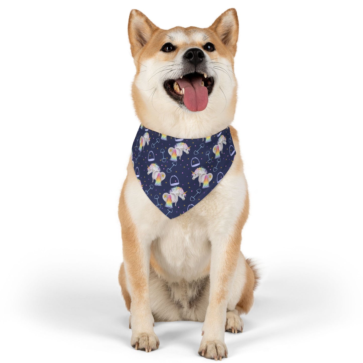 Adorable Pony Unicorn Print - navy Pet Bandana Collar