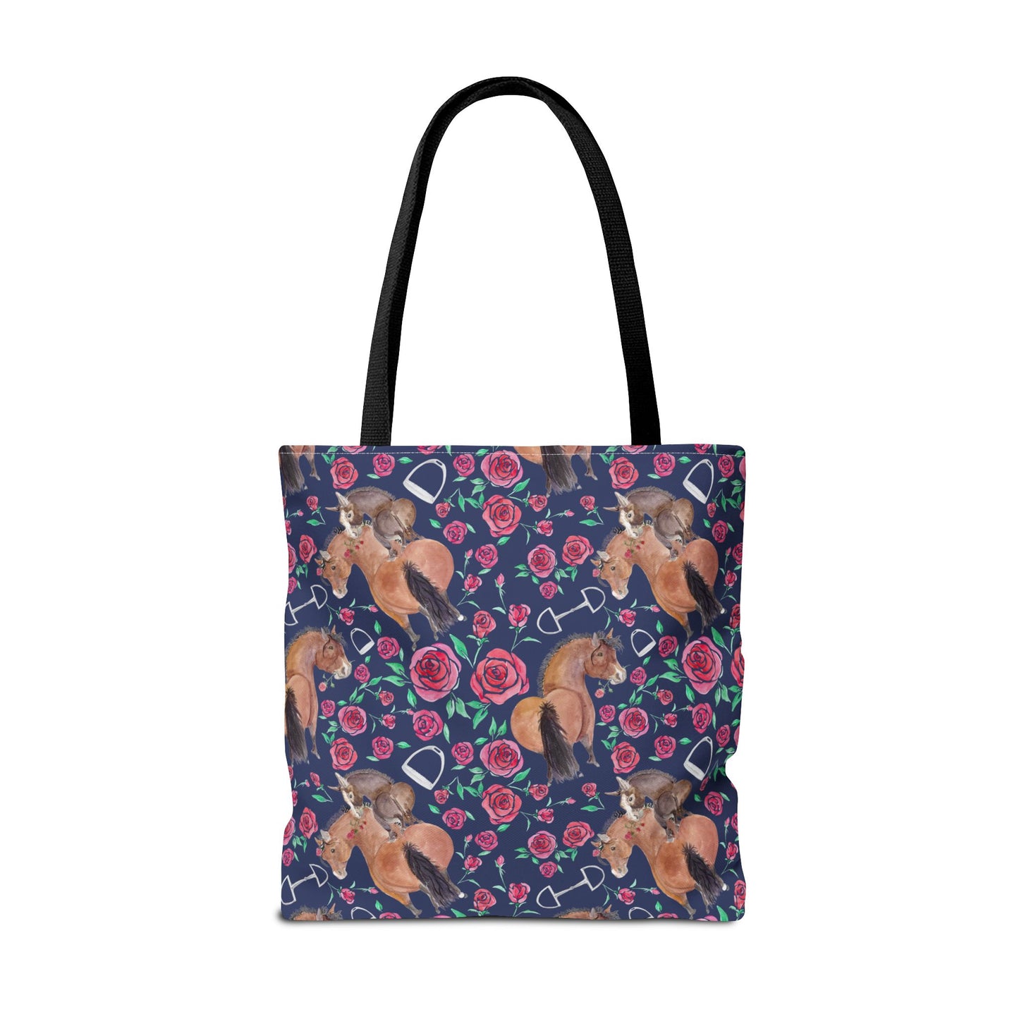 Adorable little Rose and Rico Print Tote Bag - Whimsical Equestrian Design- navy