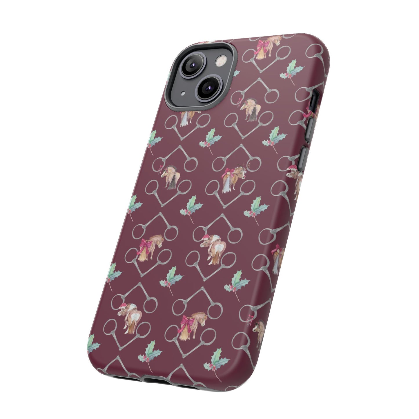 Adorable Little Ponies and Holly in Burgundy Tough Phone Case