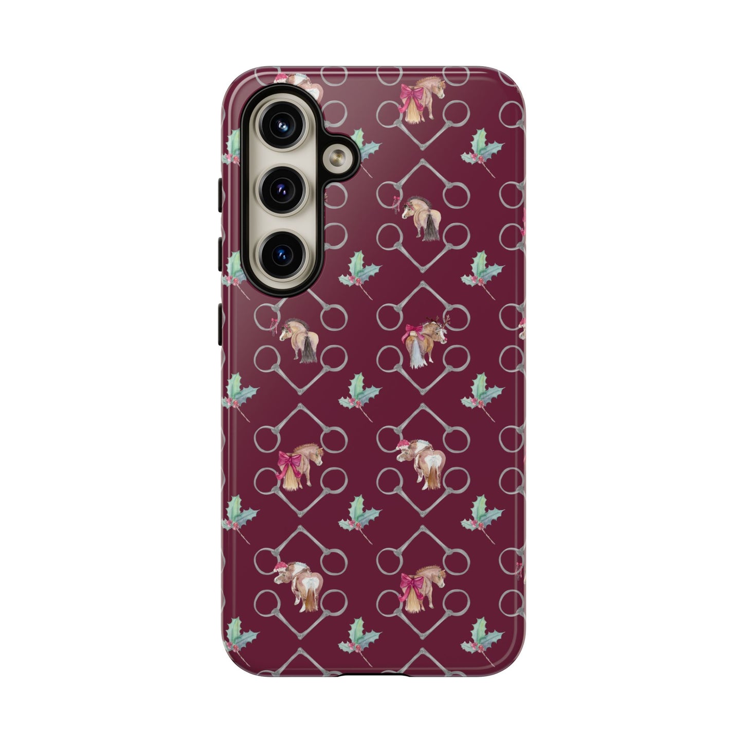 Adorable Little Ponies and Holly in Burgundy Tough Phone Case