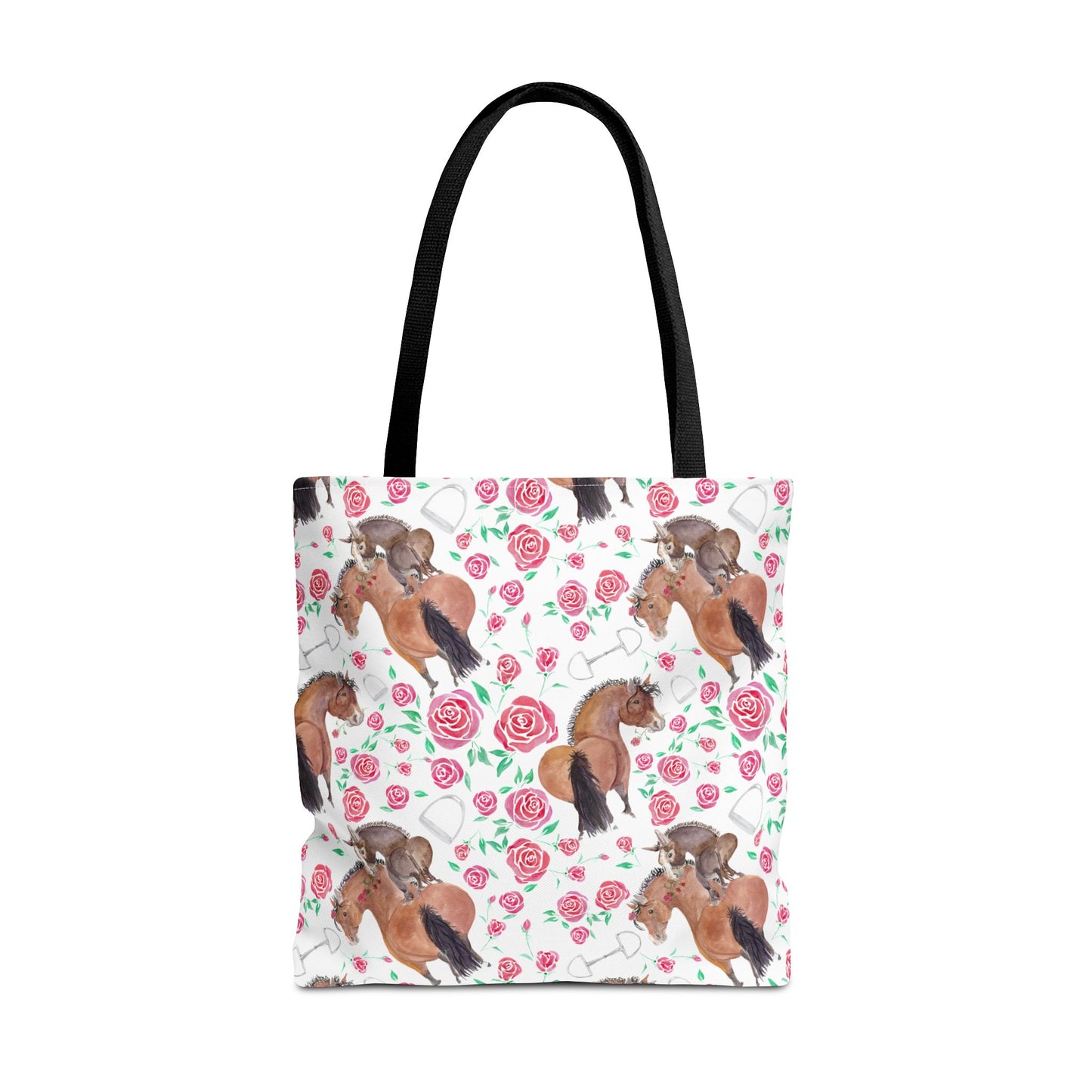 Adorable little Rose and Rico Print Tote Bag - Whimsical Equestrian Design- white