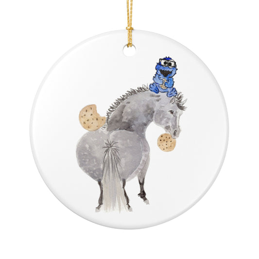 Dragon Tail Cookie Monster Ceramic Ornament — Cute Black Pony Holiday Decoration