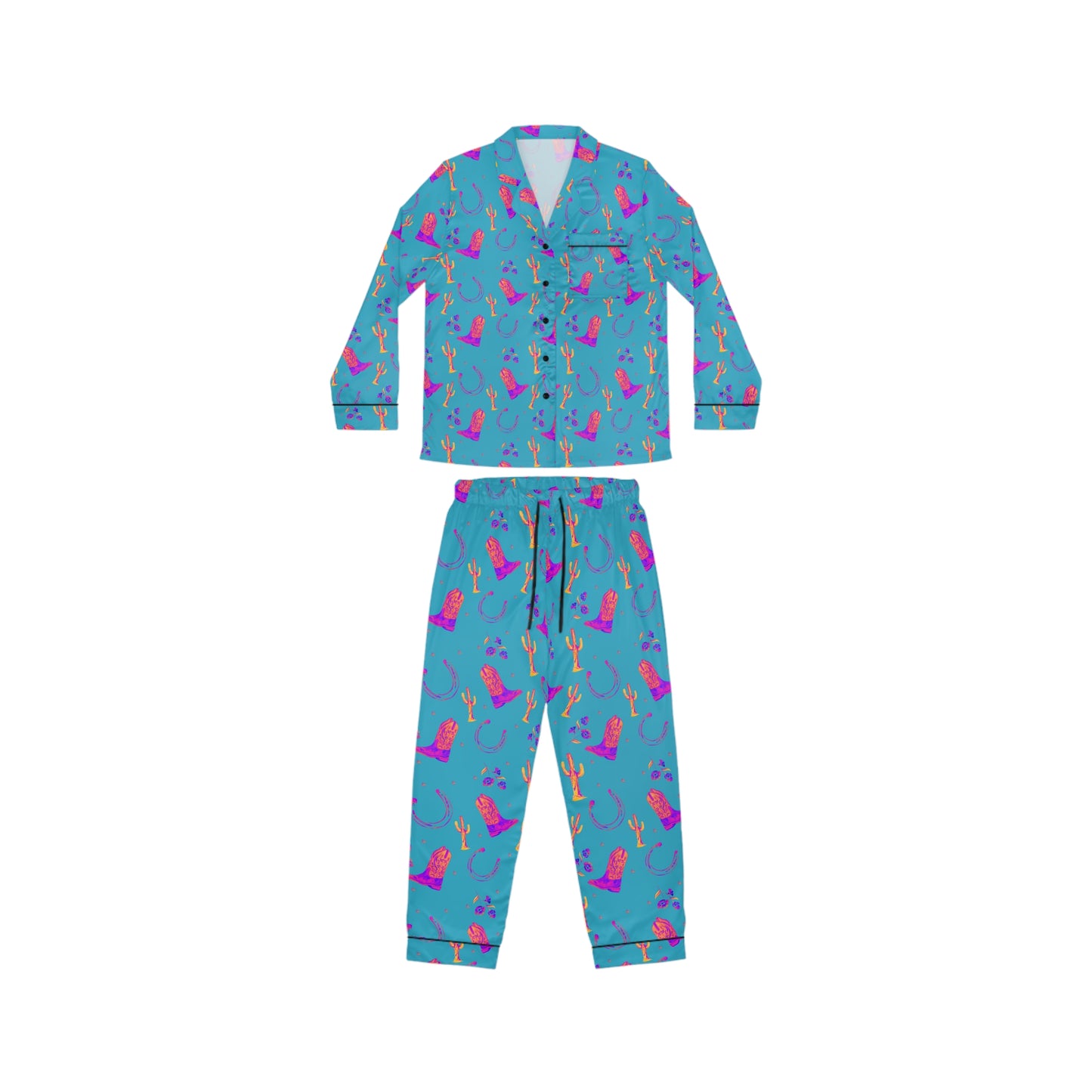 Lucky Boots Women's Satin Pajamas in Teal (AOP)