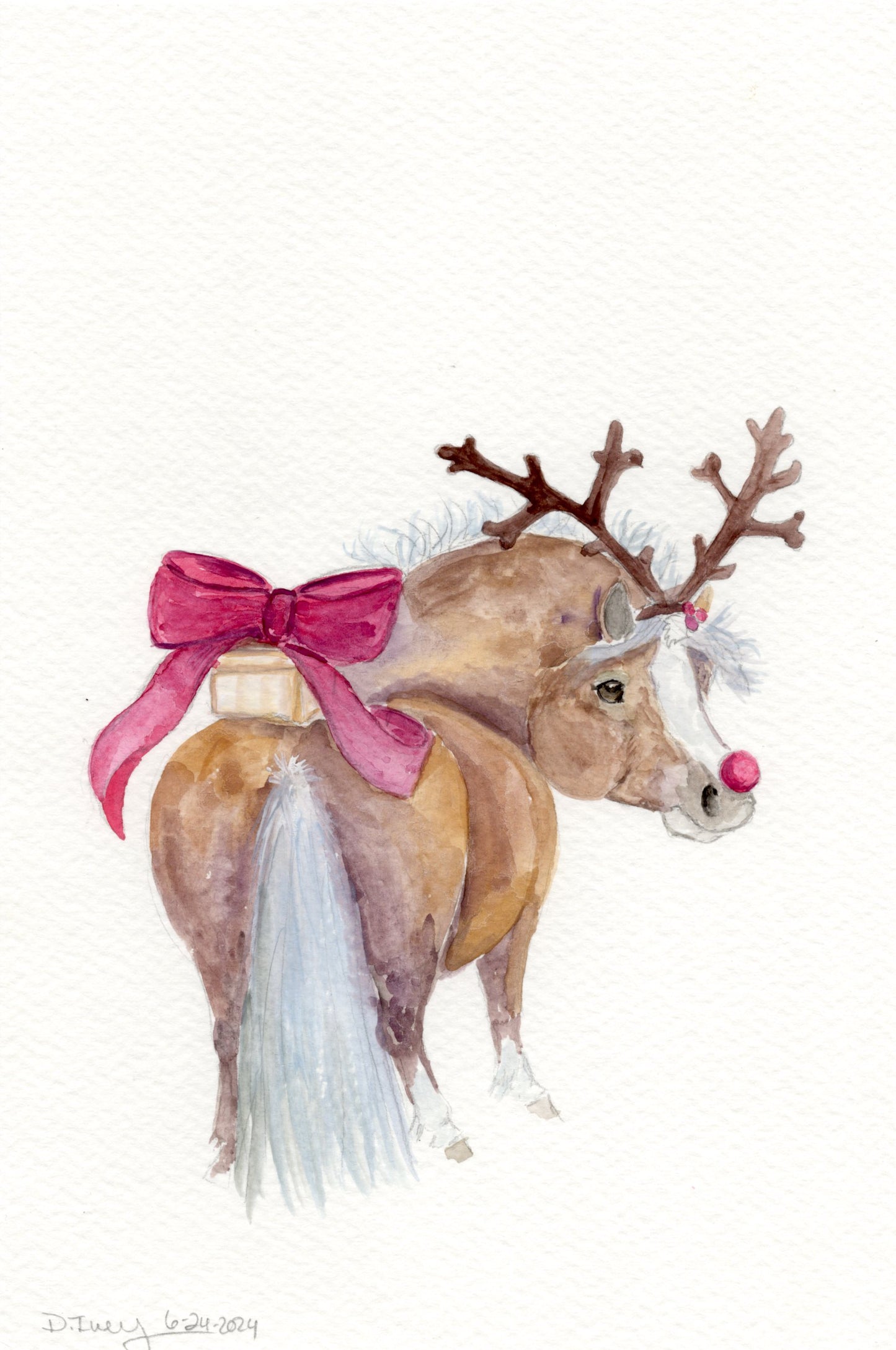 Adorable Little Santa's Helper Reindeer Pony  - Giclee Fine Art Prints